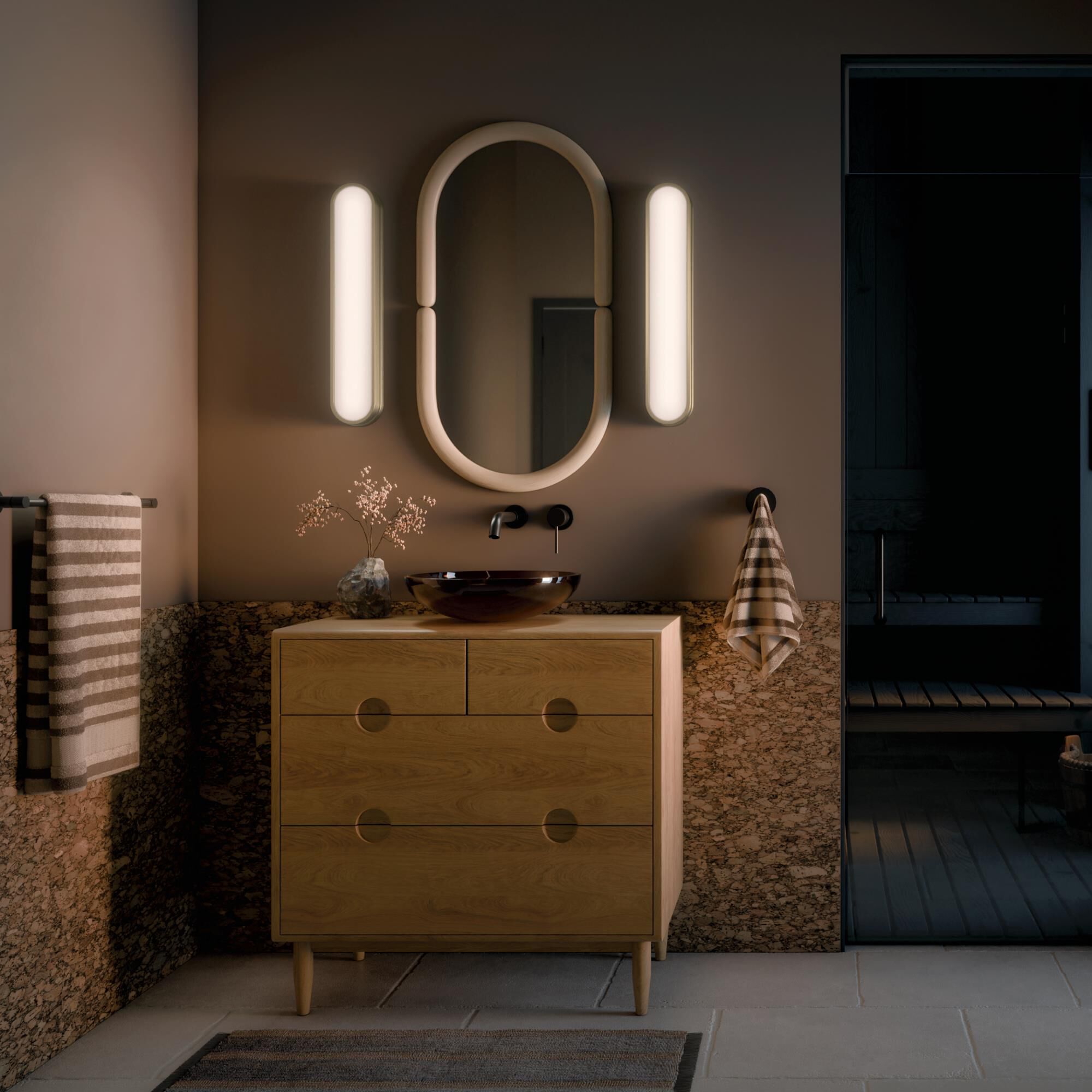 Shown in Champagne Bronze finish and White glass