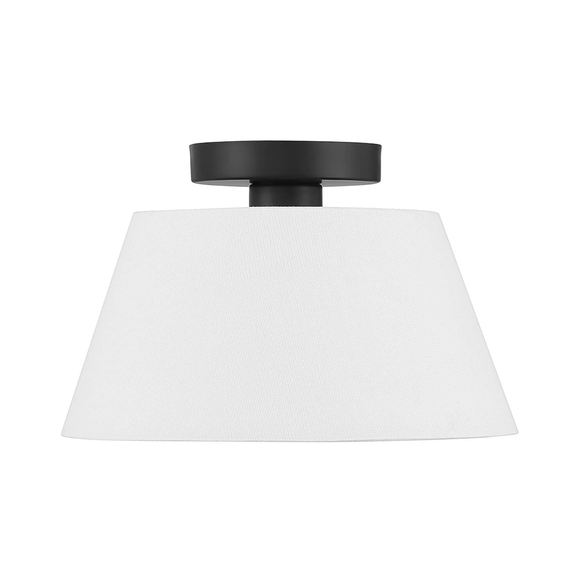 Shown in Matte Black finish and White Linen Fabric shade