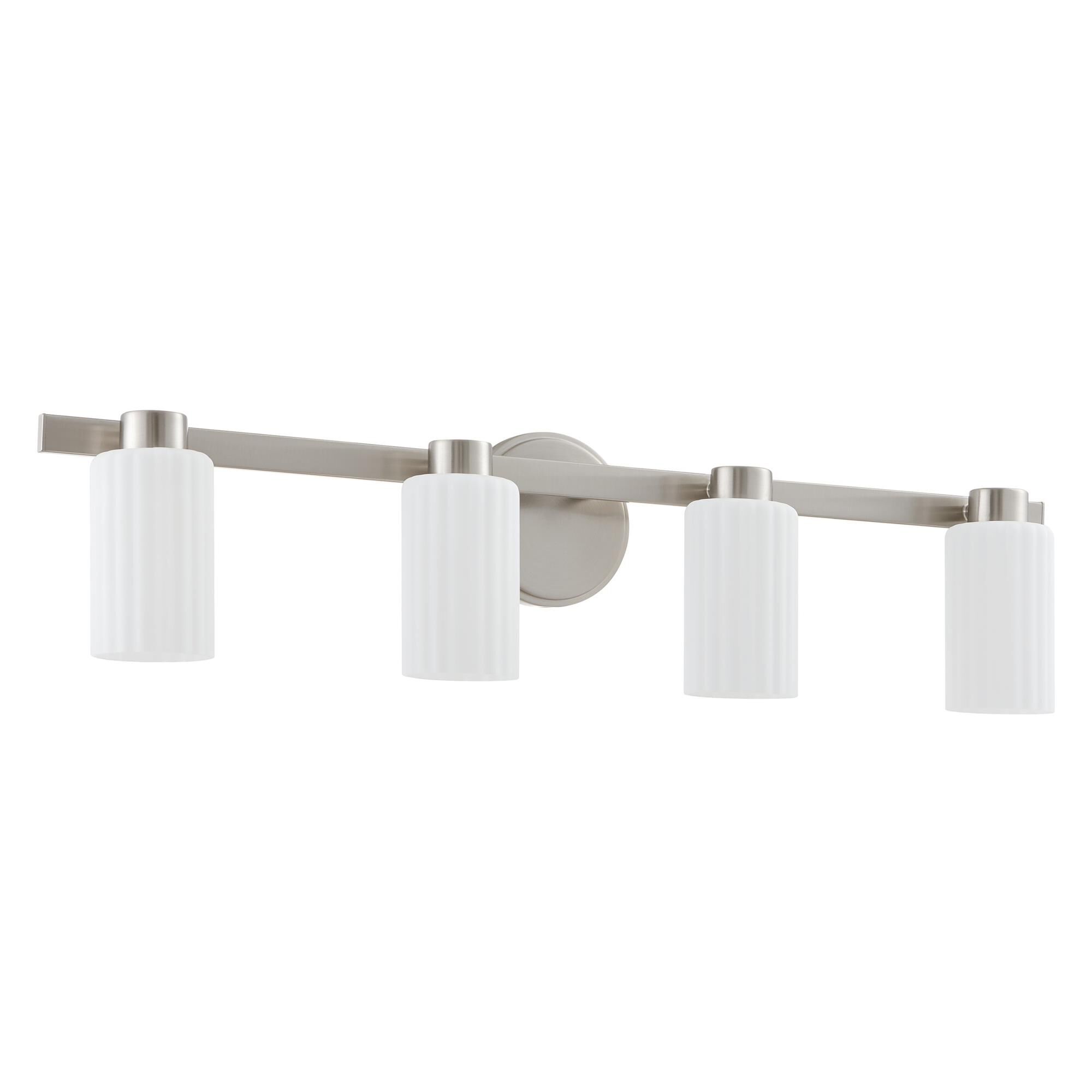 Shown in Brushed Nickel finish and Etched Opal Ribbed glass