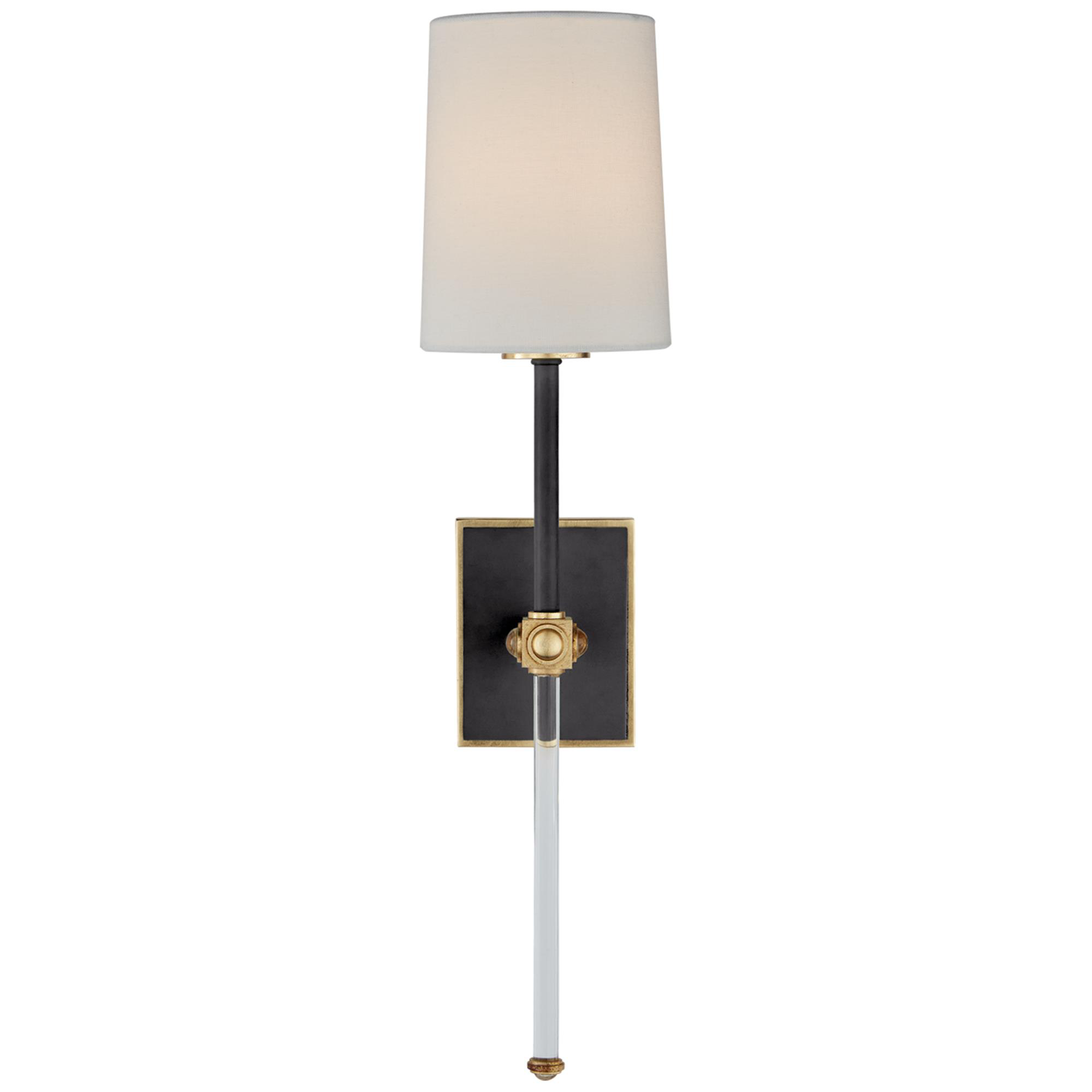 Shown in Matte Black And Crystal finish and Linen shade
