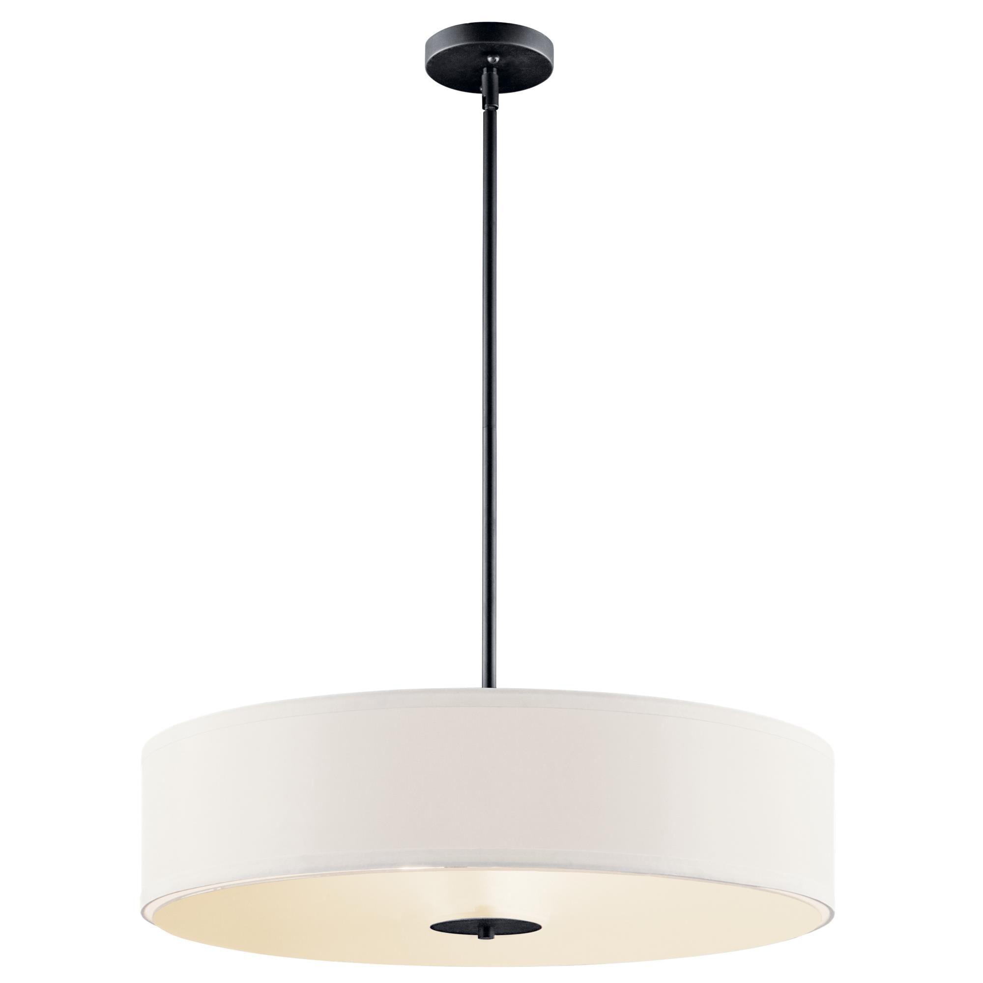 Shown in Black finish and Satin Etched glass and White Microfiber shade