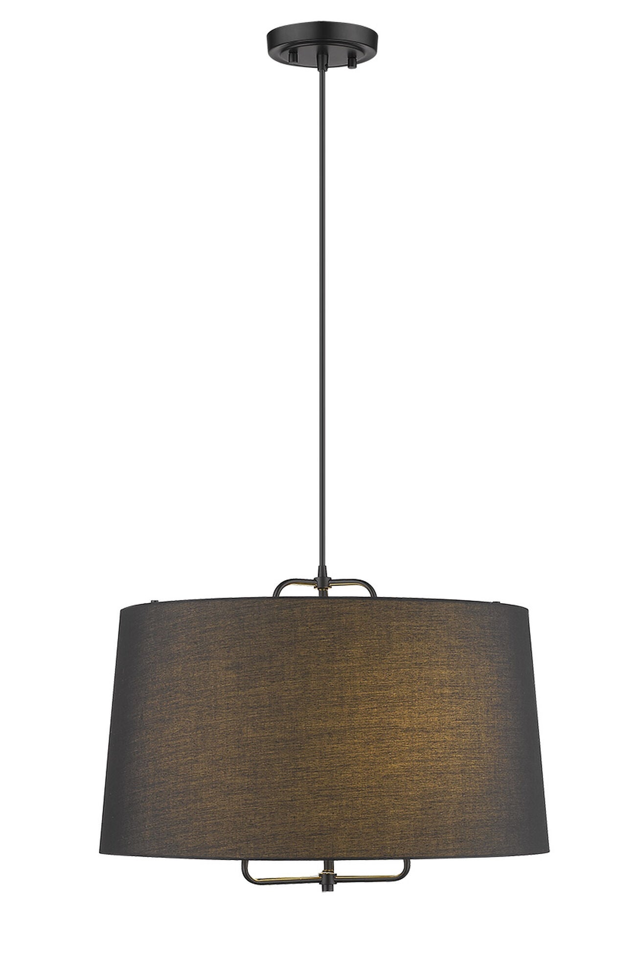 Shown in Matte Black finish and Matte Black glass and Black Hardback Linen Drum shade
