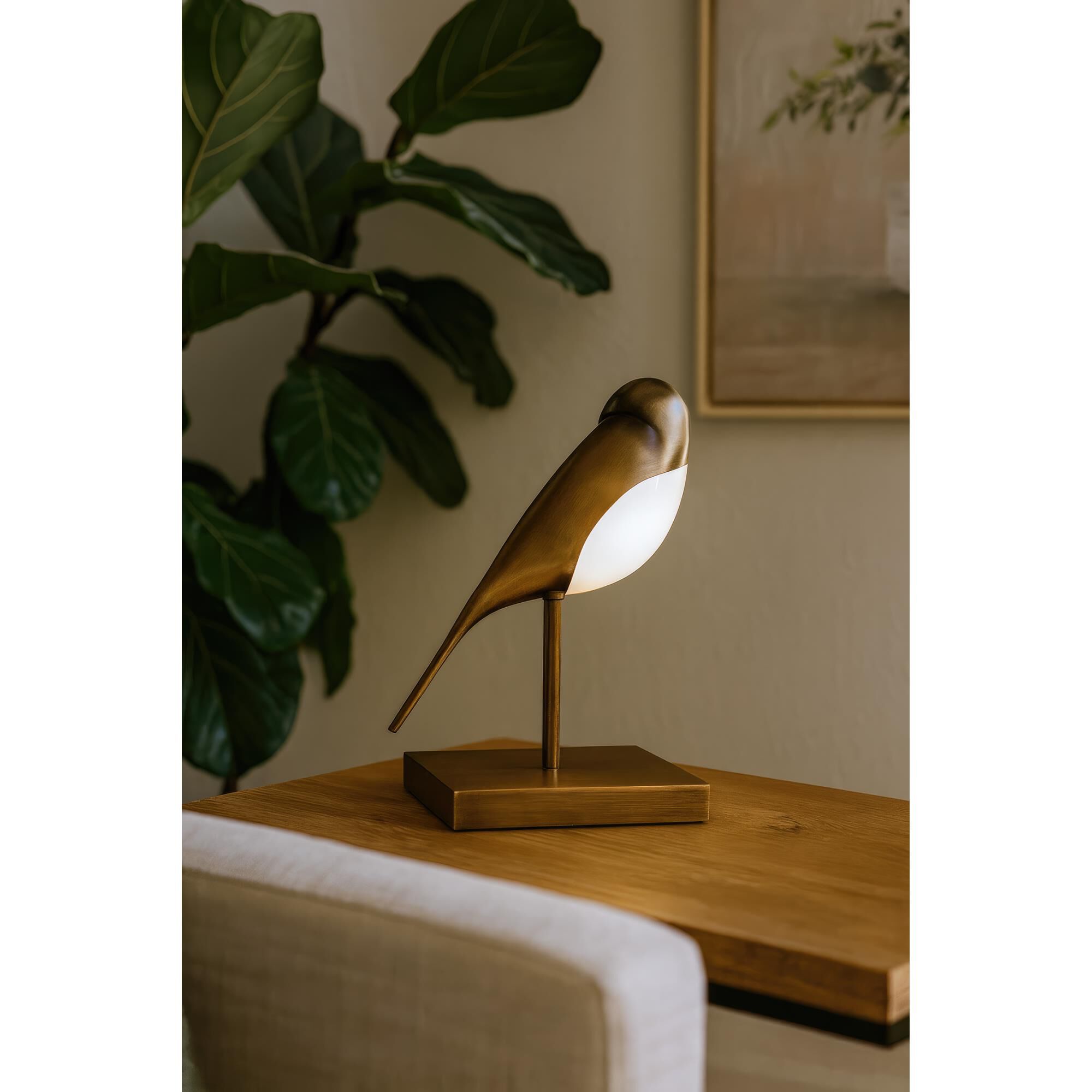 Shown in Brass finish and Alabaster Acrylic shade