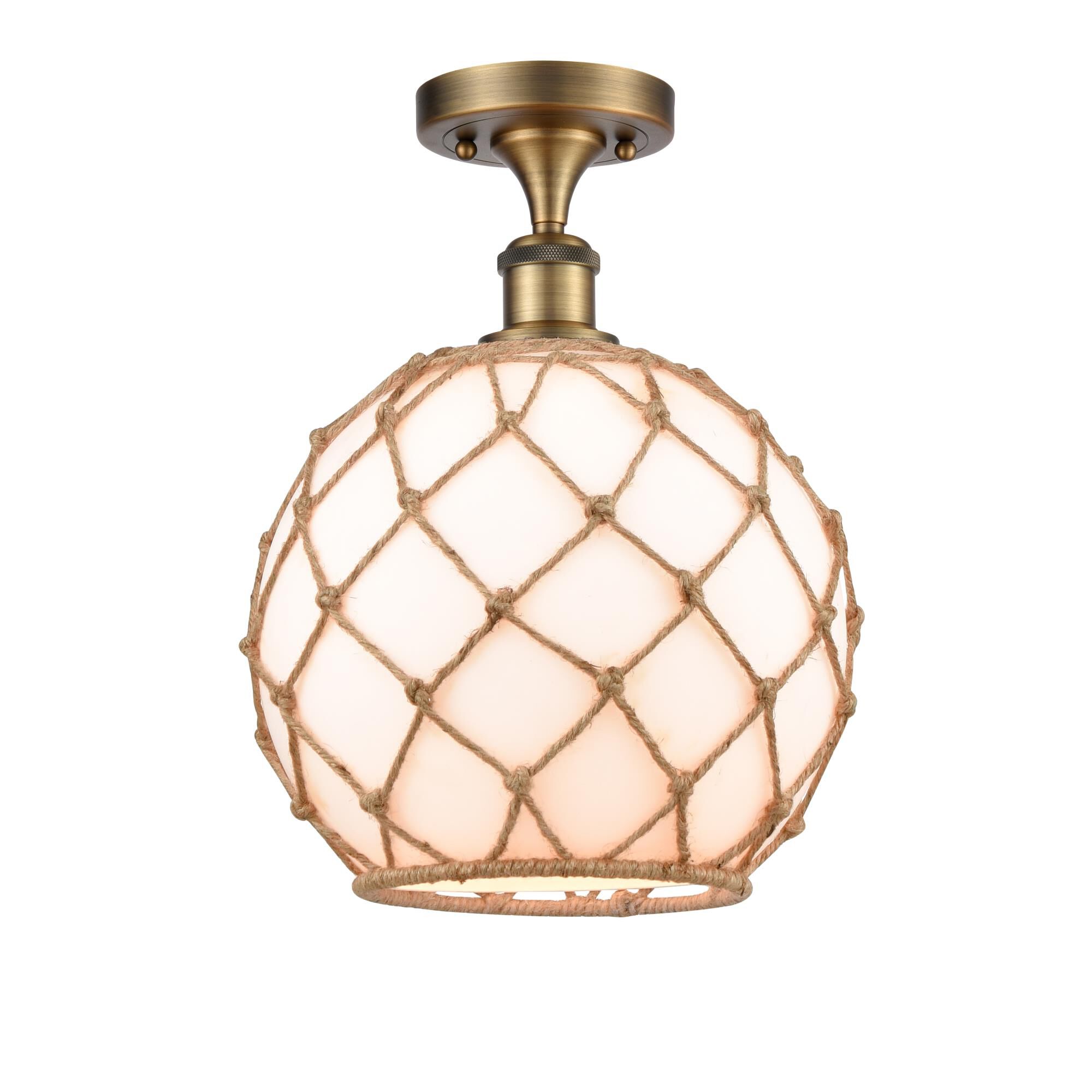 Shown in Brushed Brass finish and Sphere glass and Glass And Rope shade