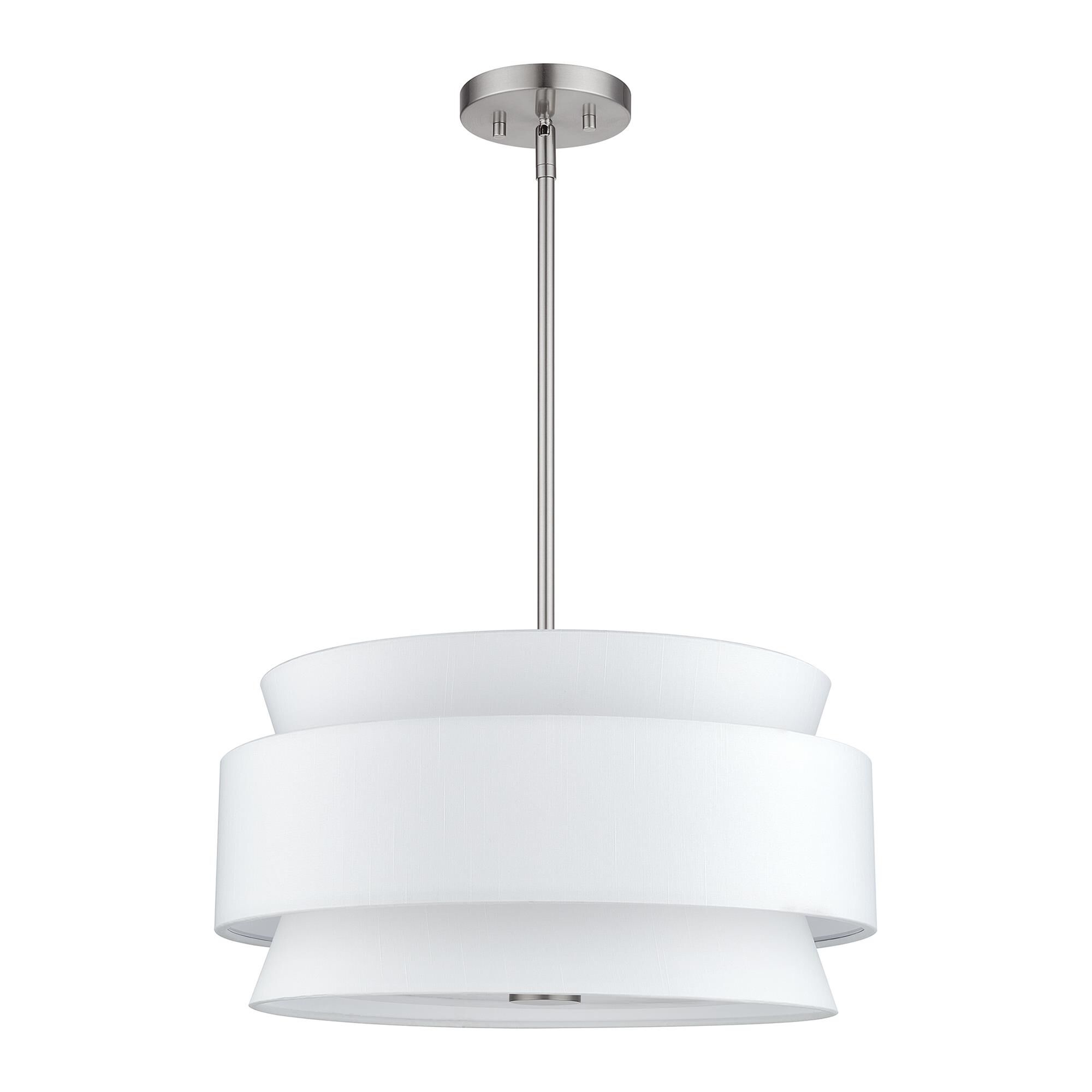 Shown in Brushed Nickel finish and Hand Crafted Off-White Fabric Hardbacks with White Fabric Inside shade