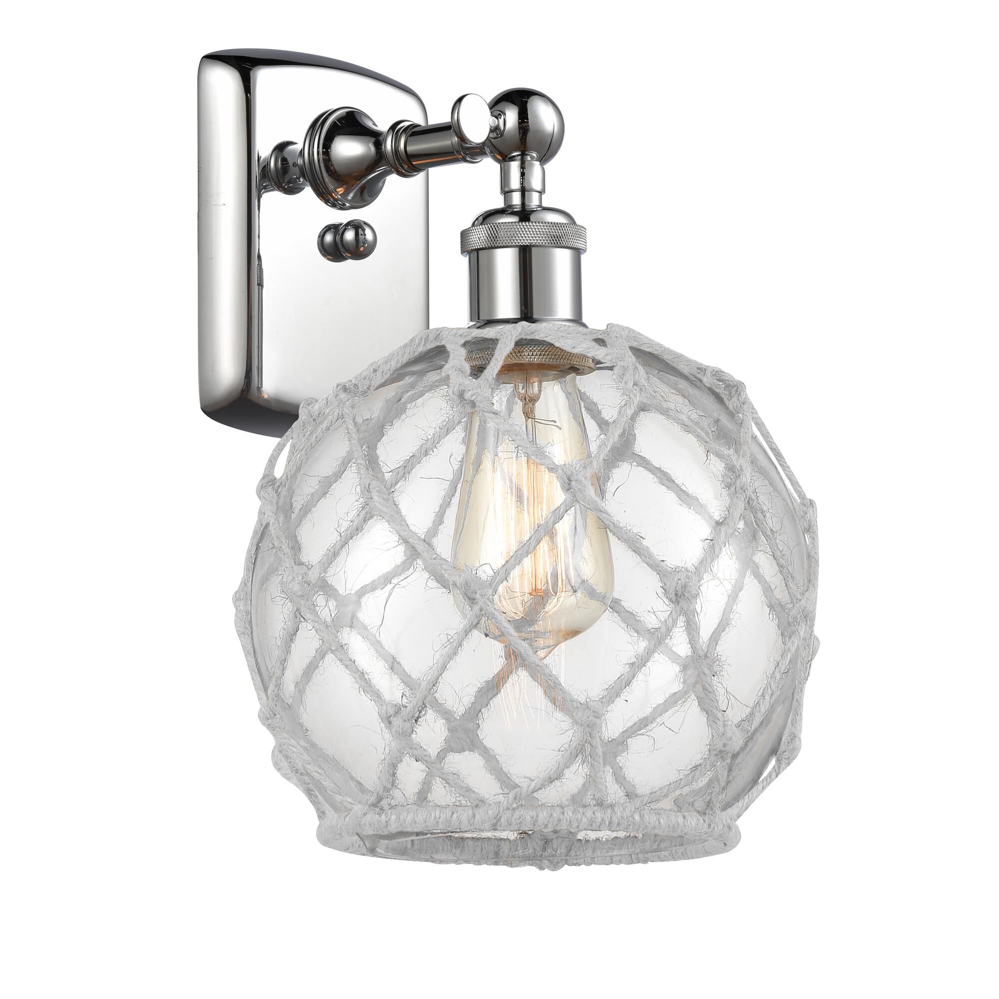 Shown in Polished Chrome finish and Clear With White Rope glass