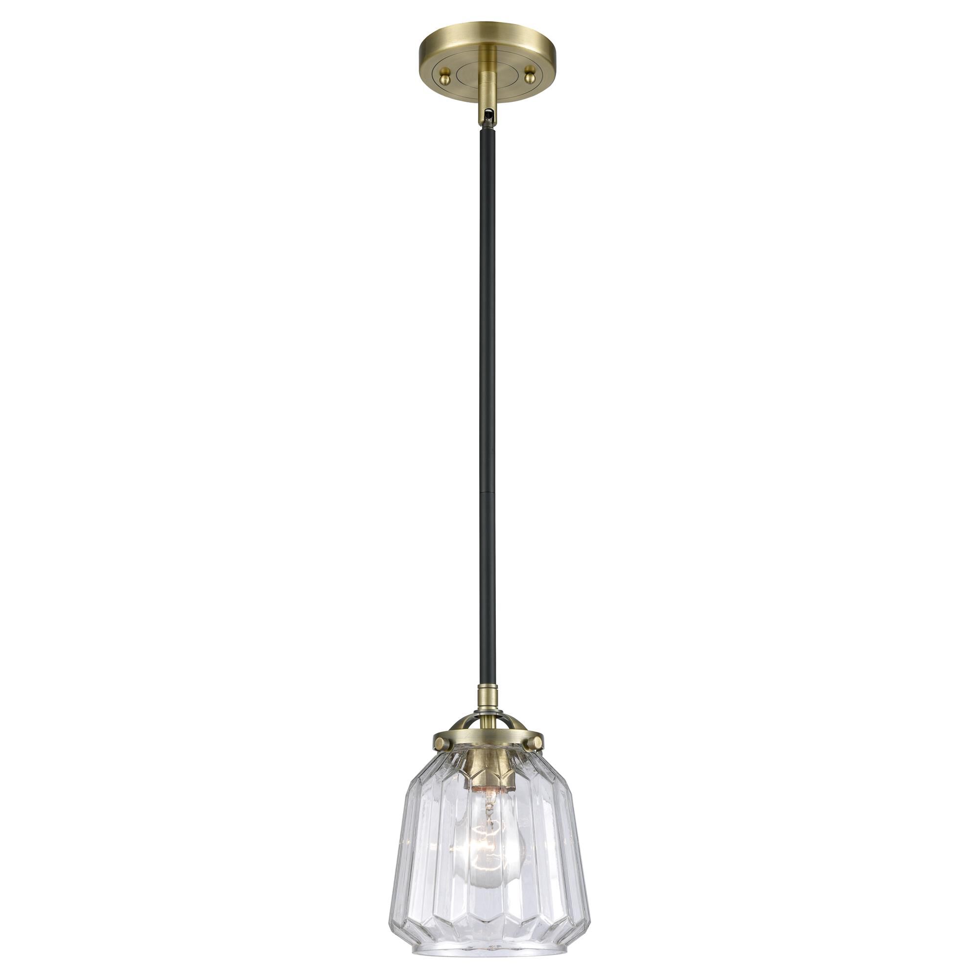 Shown in Black Antique Brass finish and Clear glass