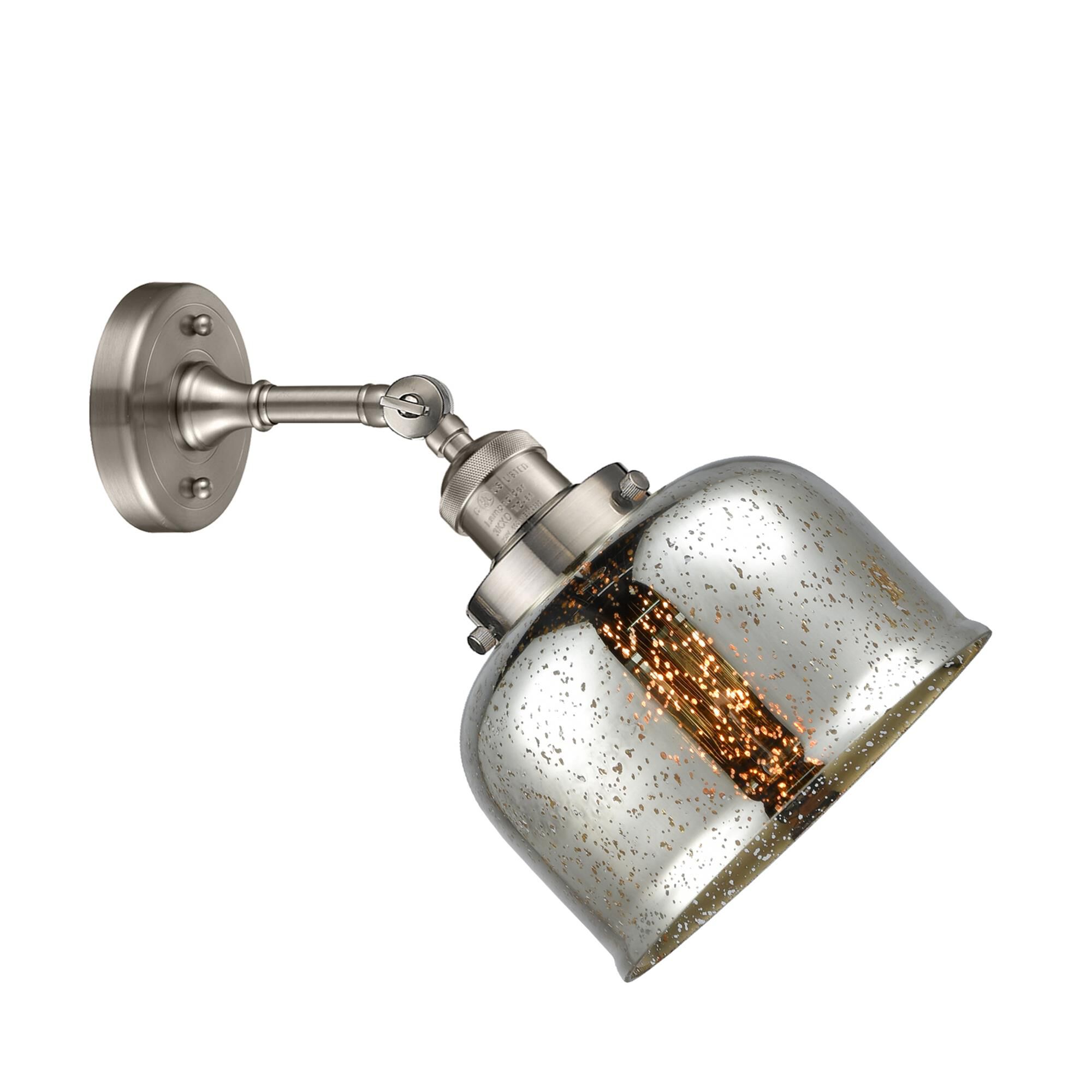 Shown in Brushed Satin Nickel finish and Silver Plated Mercury Large Bell glass and No Accent accent