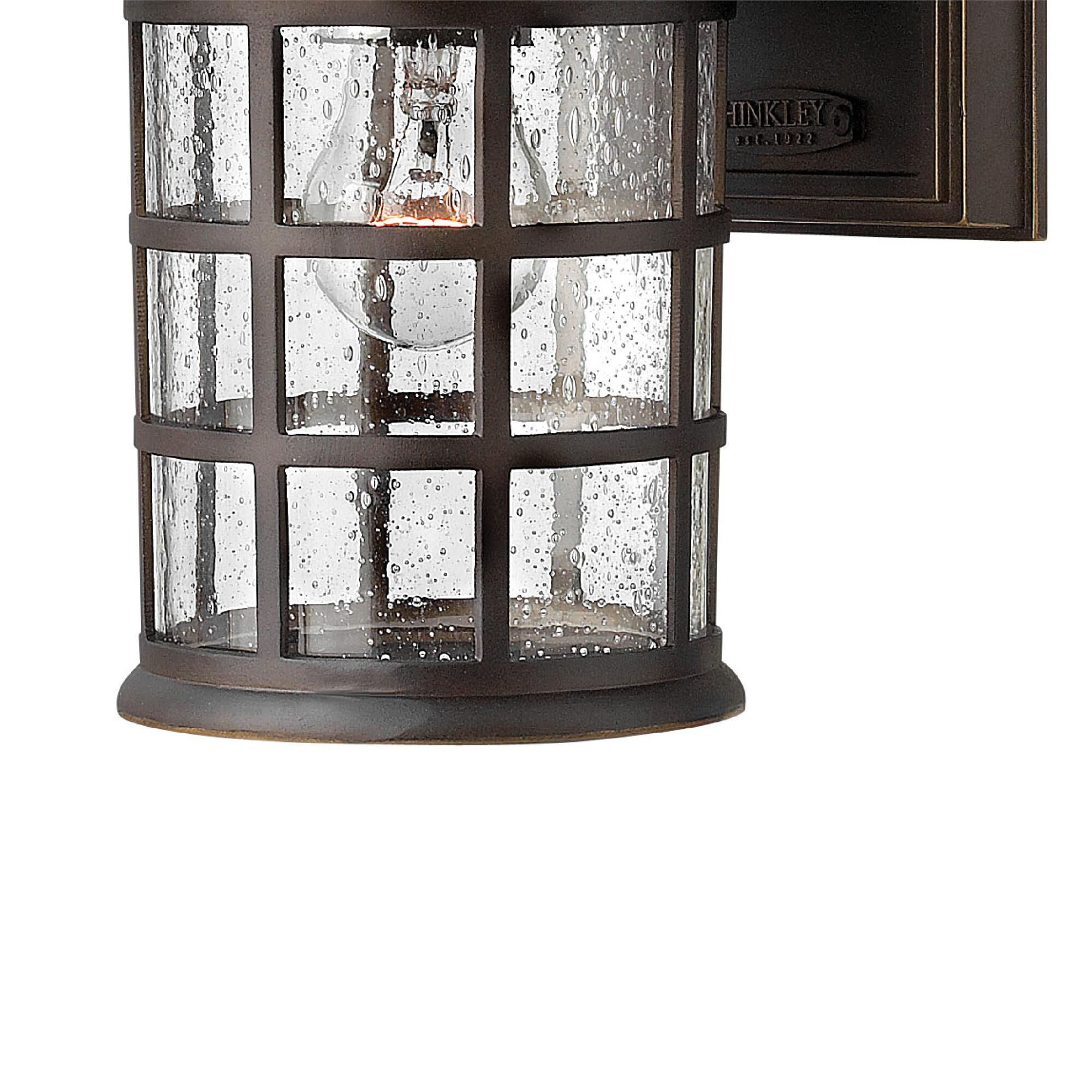Shown in Oil Rubbed Bronze finish and Clear Seedy glass