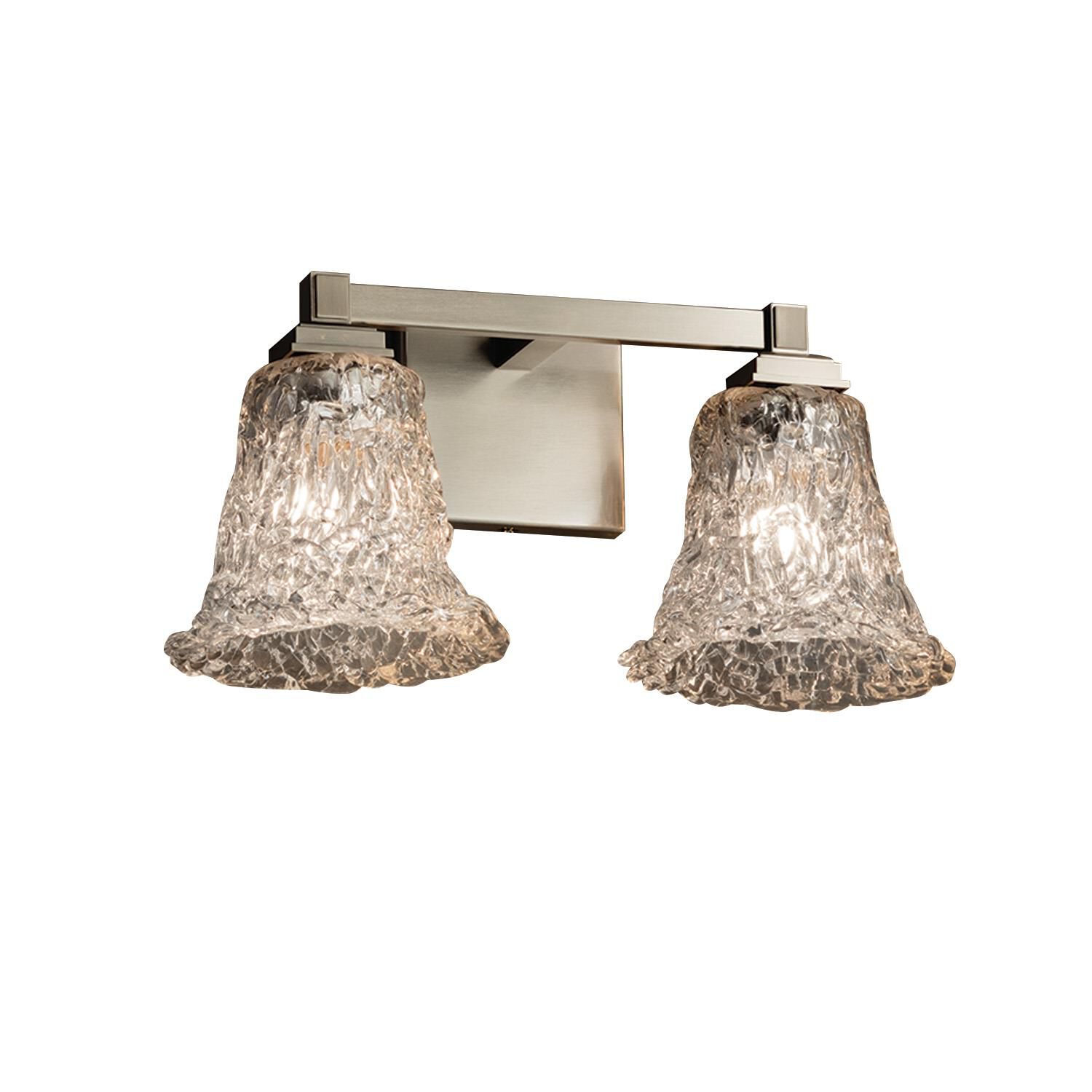 Shown in Brushed Nickel finish and Lace Venetian glass and Round Flared accent
