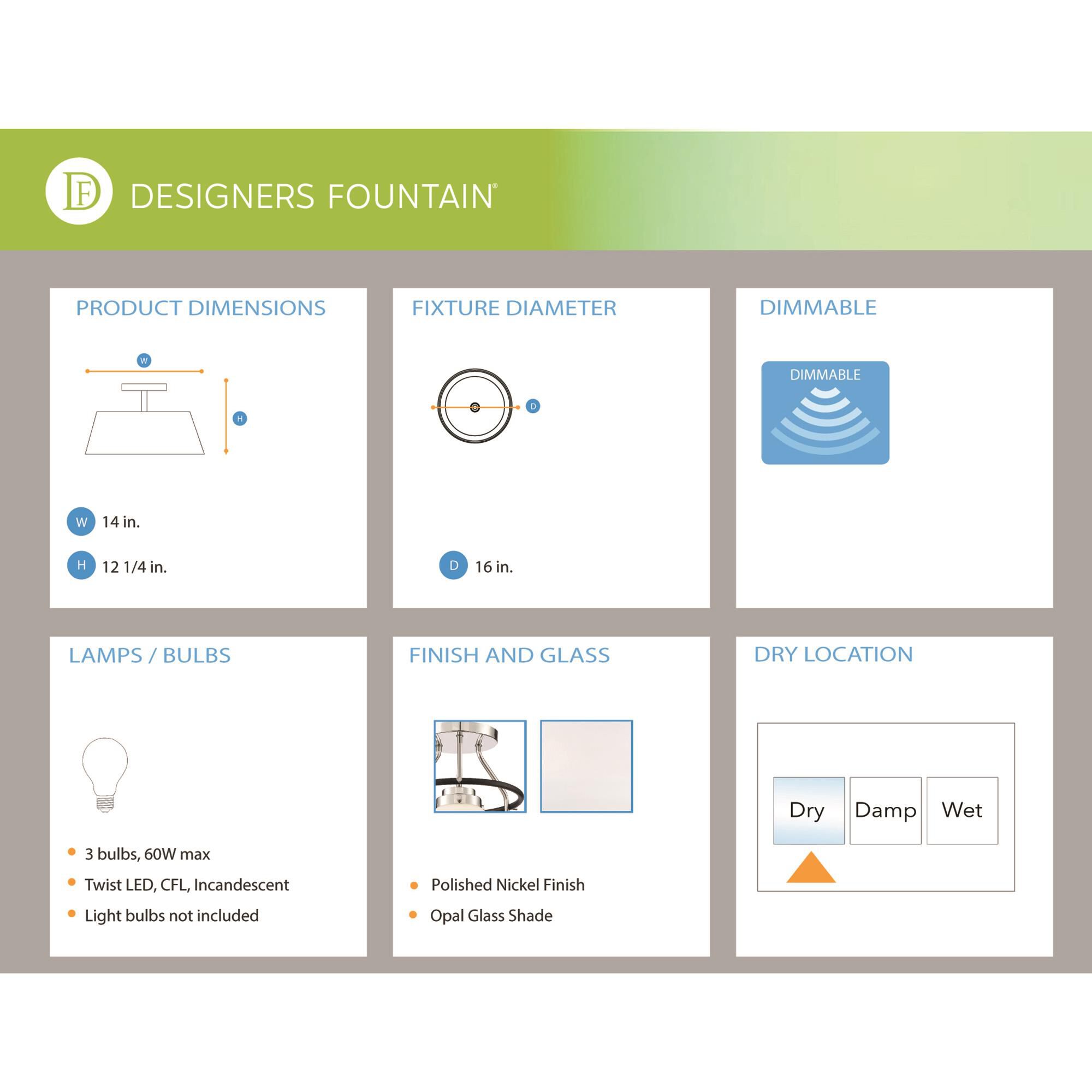 Shown in Polished Nickel finish and Opal glass