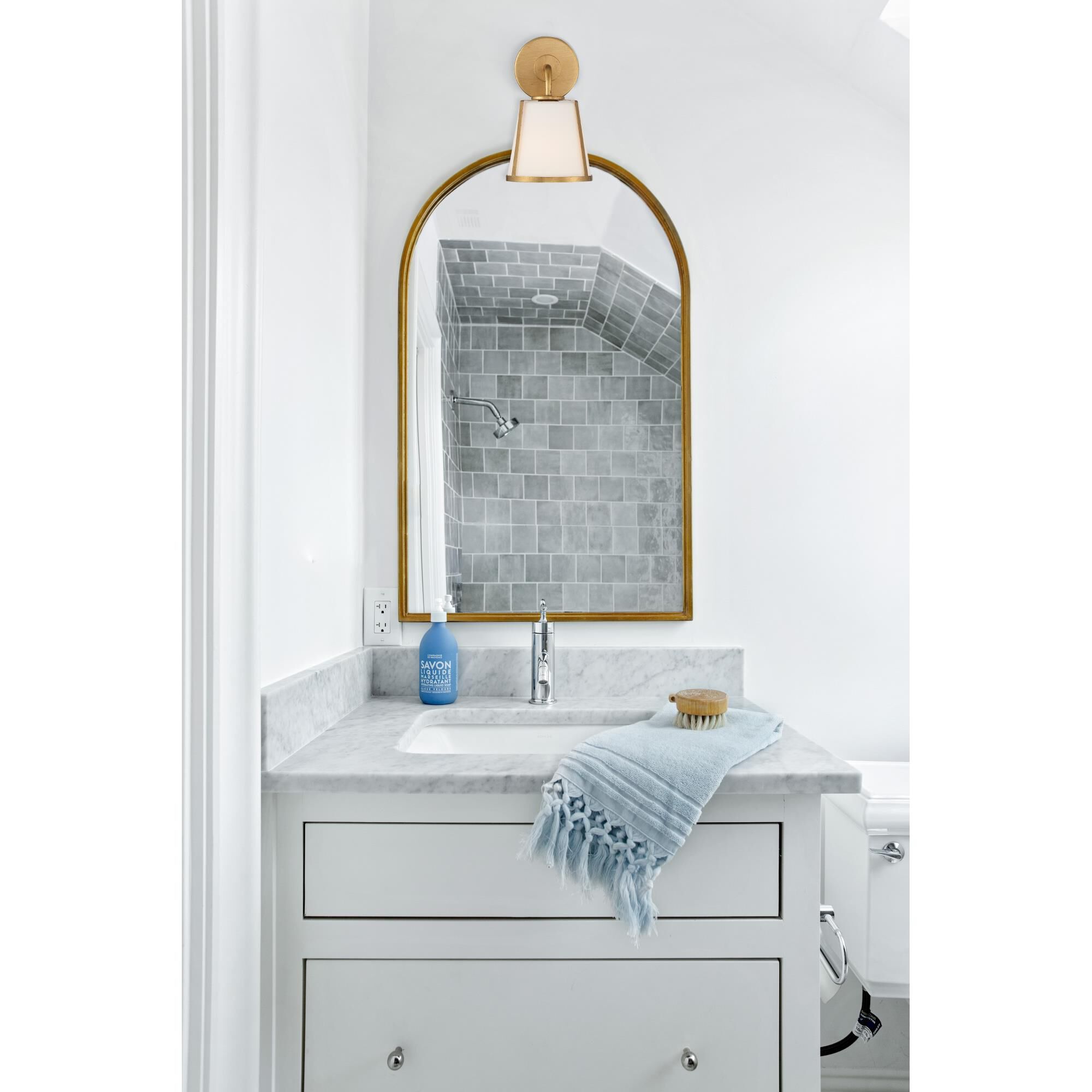 Shown in Antique Gold finish and Etched Opal glass