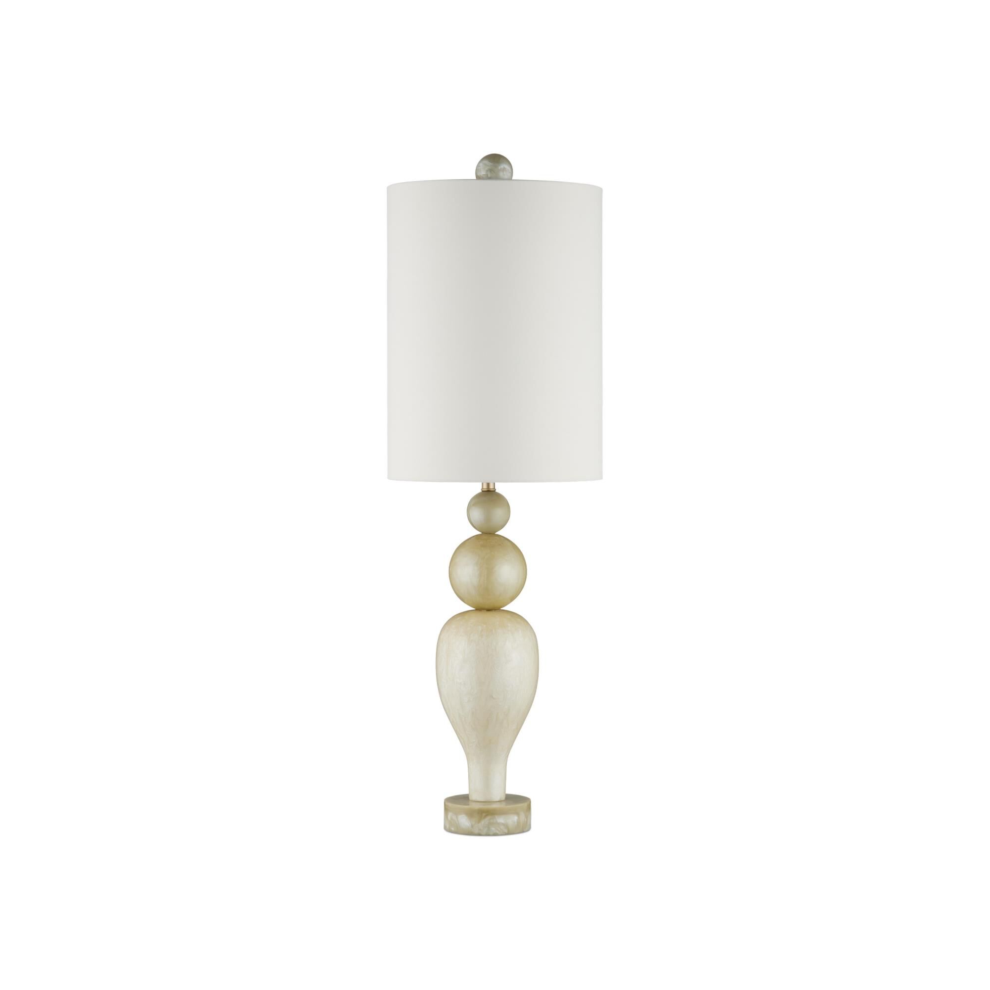 Shown in Warm Ivory and Light Olive finish and Egg Shell Cotton Linen shade