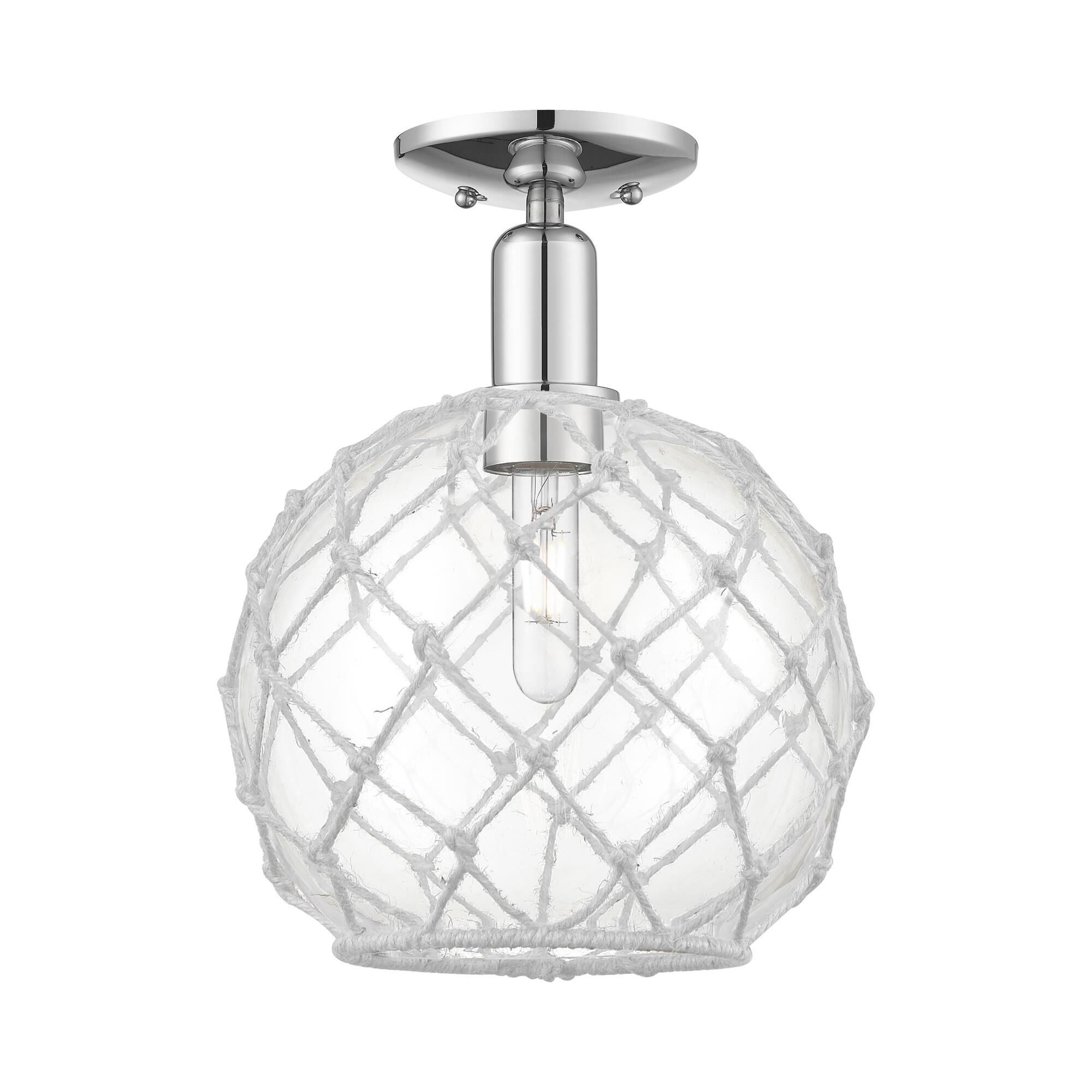 Shown in Polished Chrome finish and Clear with White Rope glass