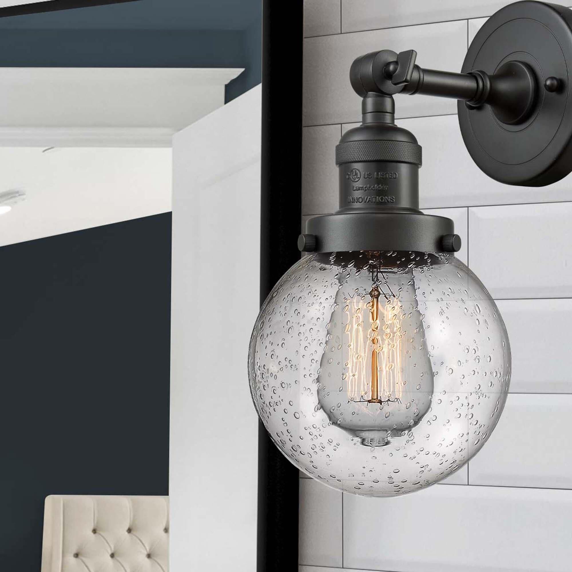 Shown in Oil Rubbed Bronze finish and Seedy glass and No Accent accent