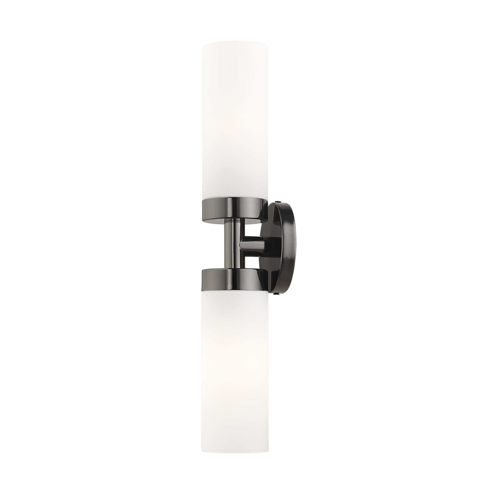 Shown in Black Chrome finish and Hand Blown Satin Opal White glass