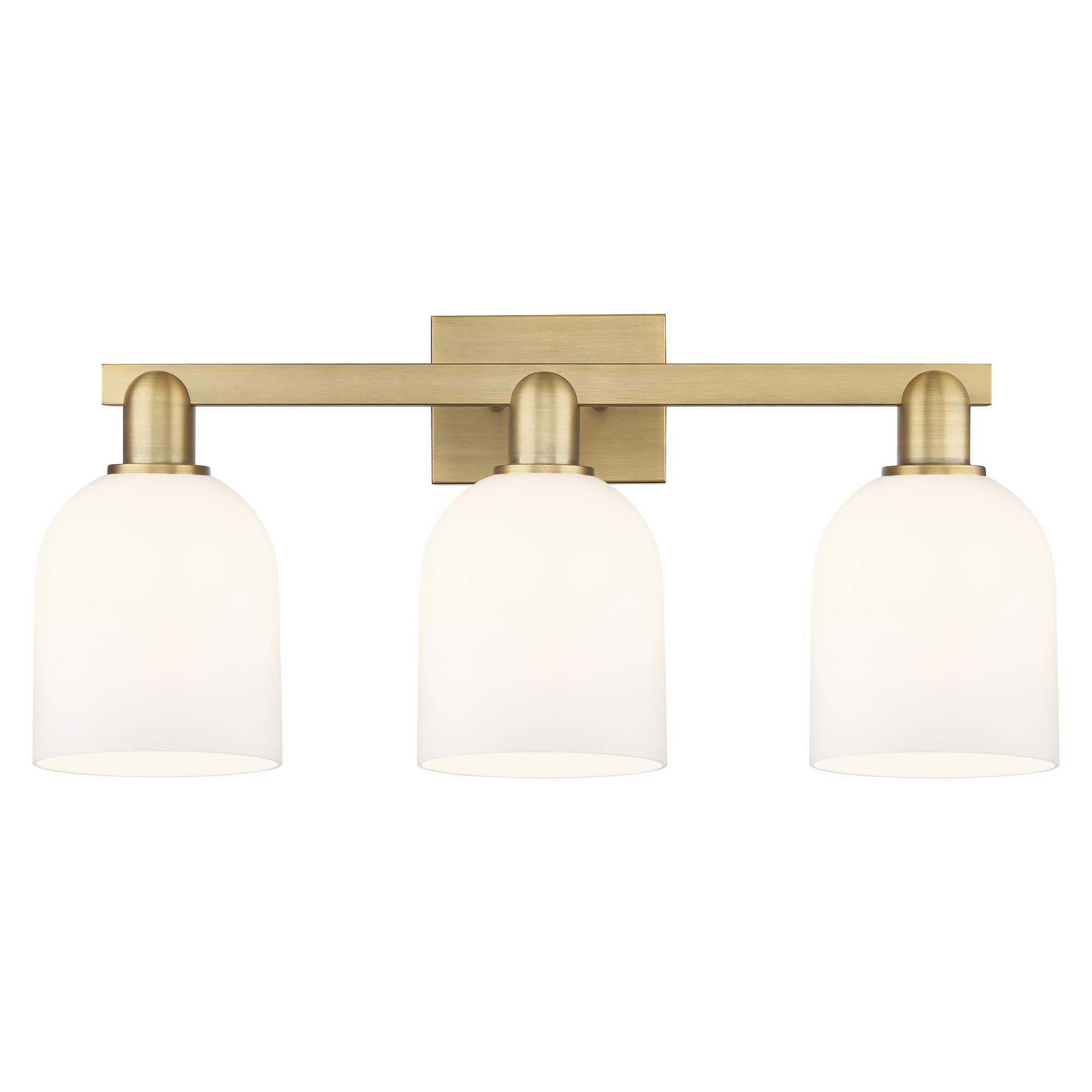 Shown in Brushed Brass finish and White glass