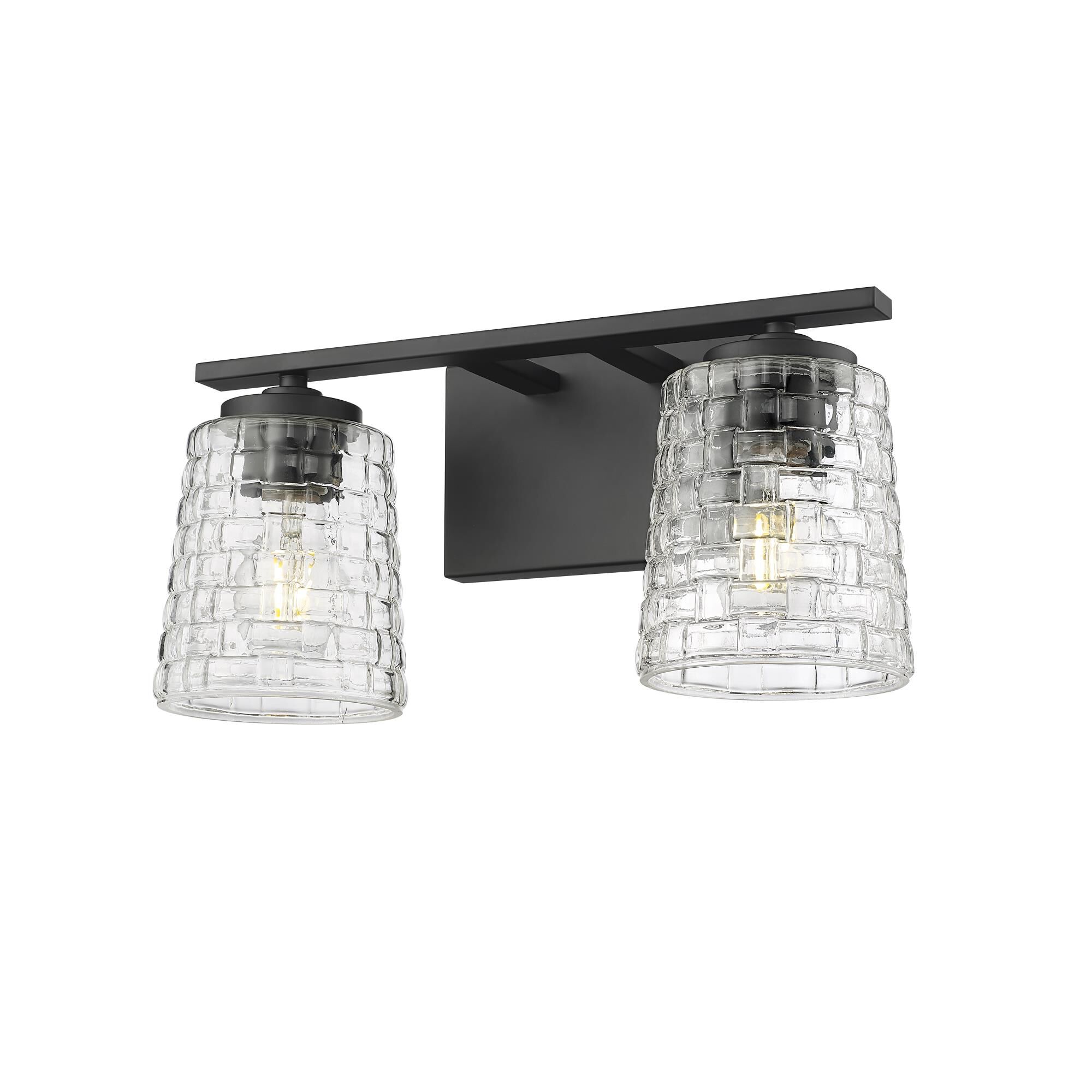 Shown in Matte Black finish and Clear Woven Lattice glass