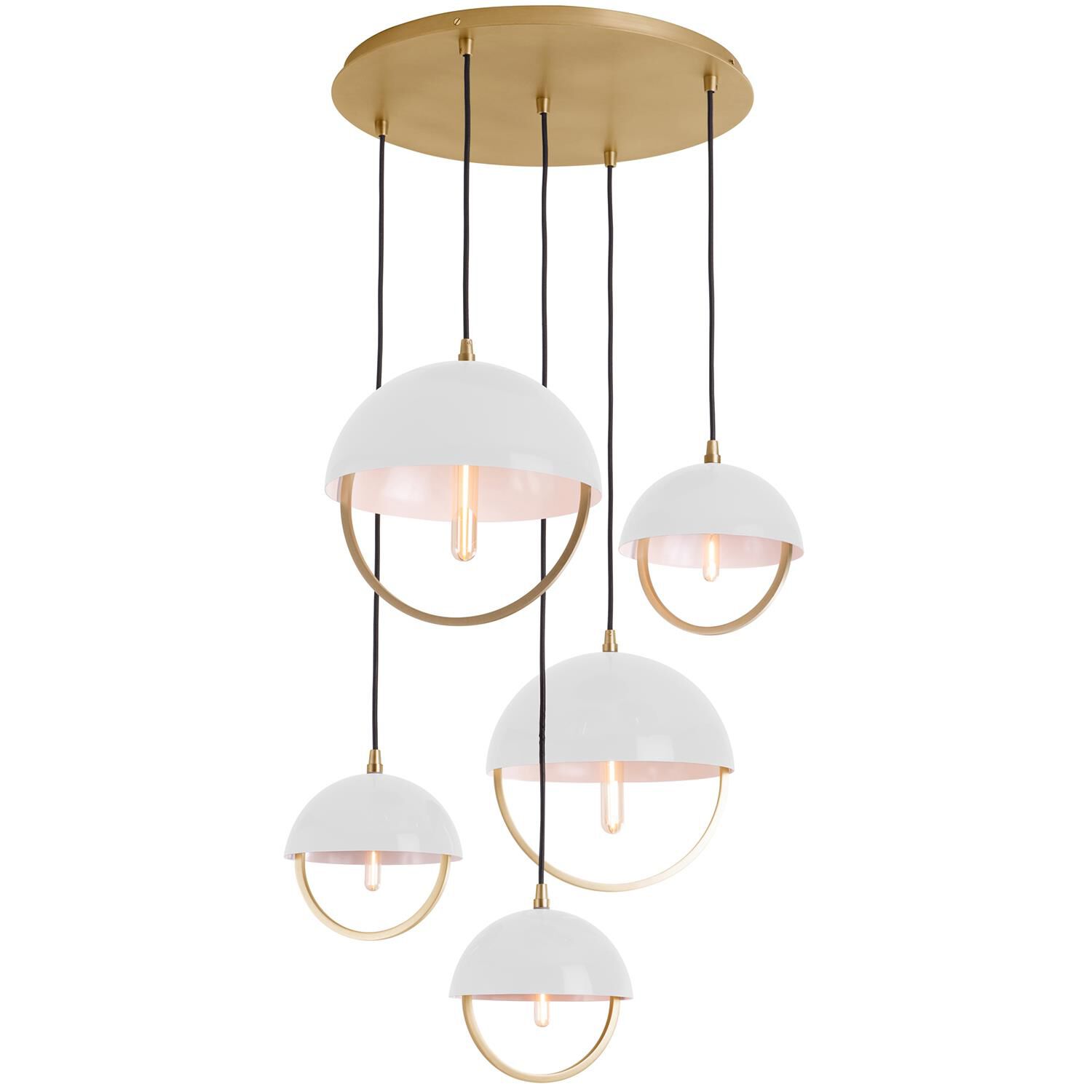 Shown in Lacquer Burnish Brass finish and White shade and White Paint Metal accent