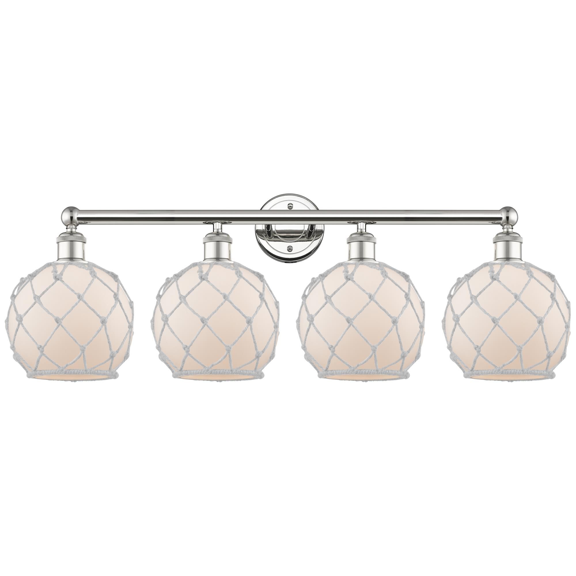 Shown in Polished Nickel finish and White with White Rope glass