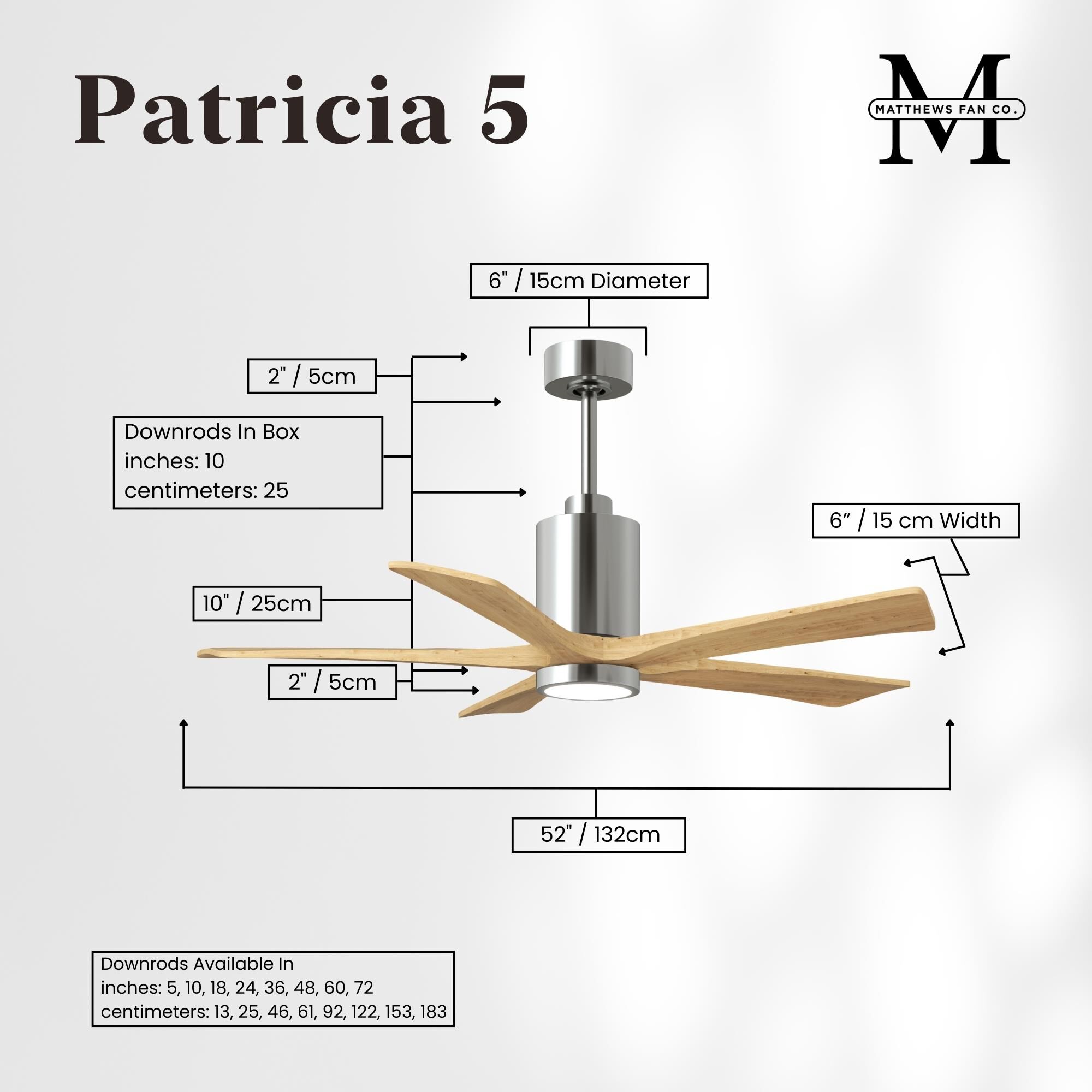Patricia 52 Inch Ceiling Fan with Light Kit by Matthews Fan Company
