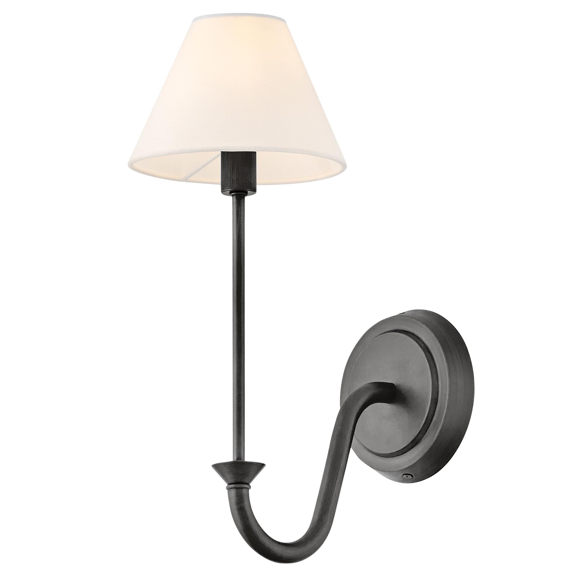 Shown in Blackened Brass finish and Off-White Linen shade