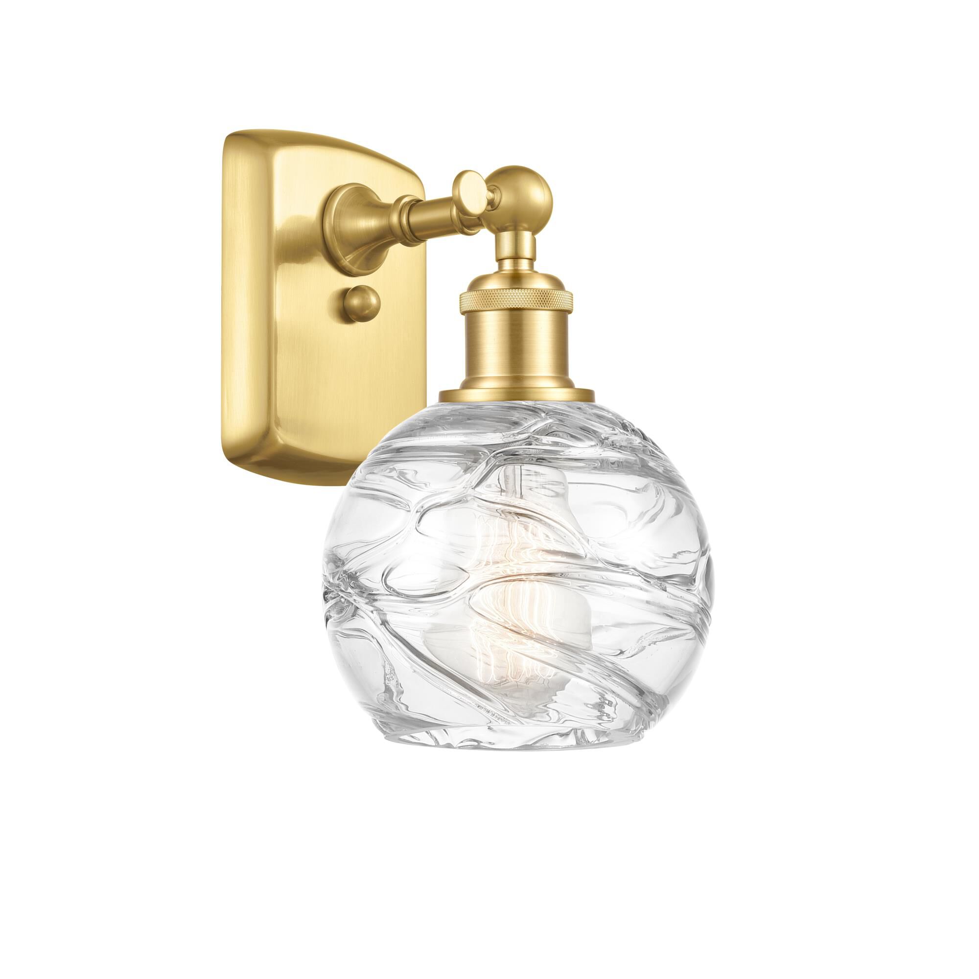 Shown in Satin Gold finish and Clear Small Deco Swirl glass