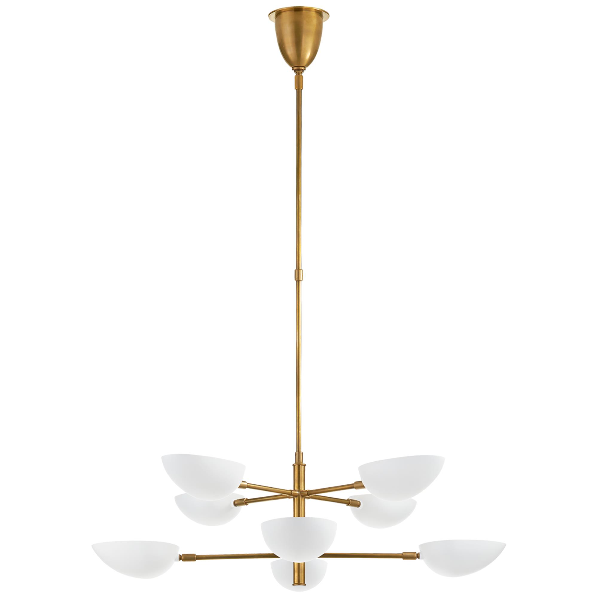 Shown in Hand-Rubbed Antique Brass finish and Matte White shade