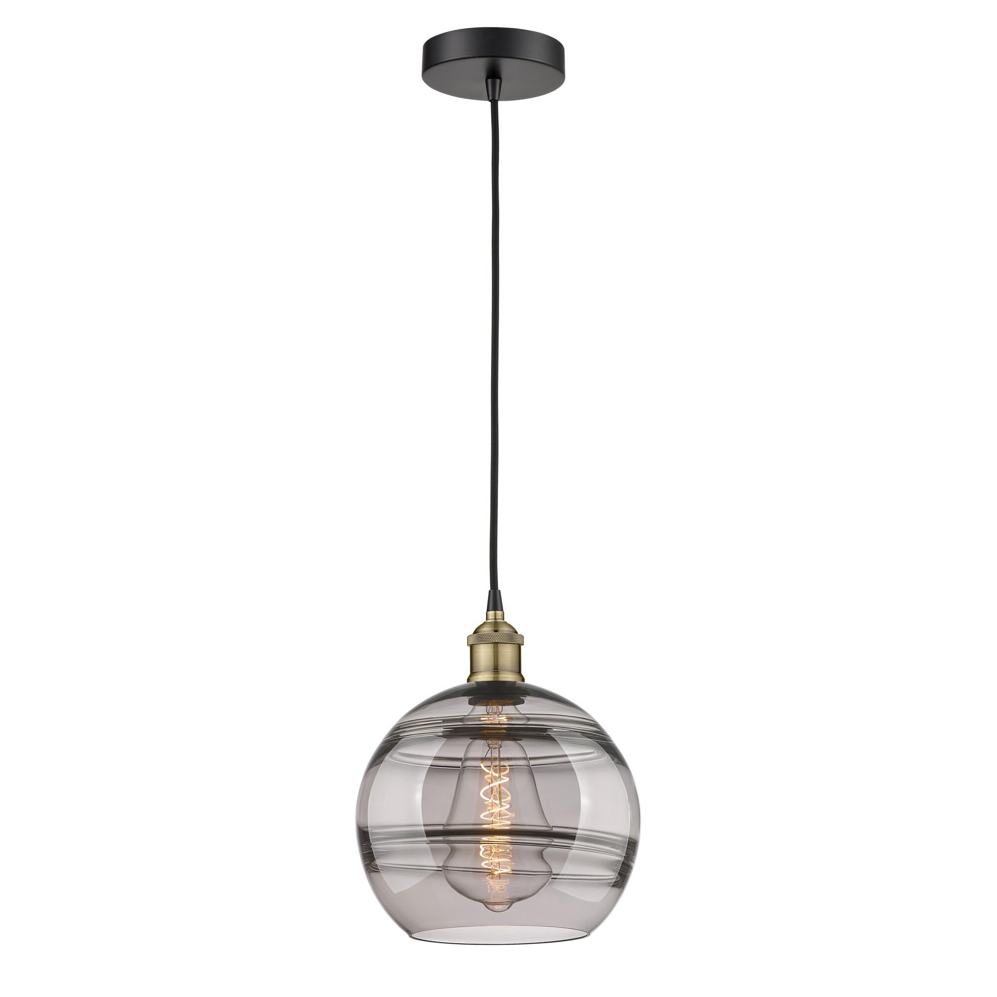 Shown in Black Antique Brass finish and Light Smoke glass