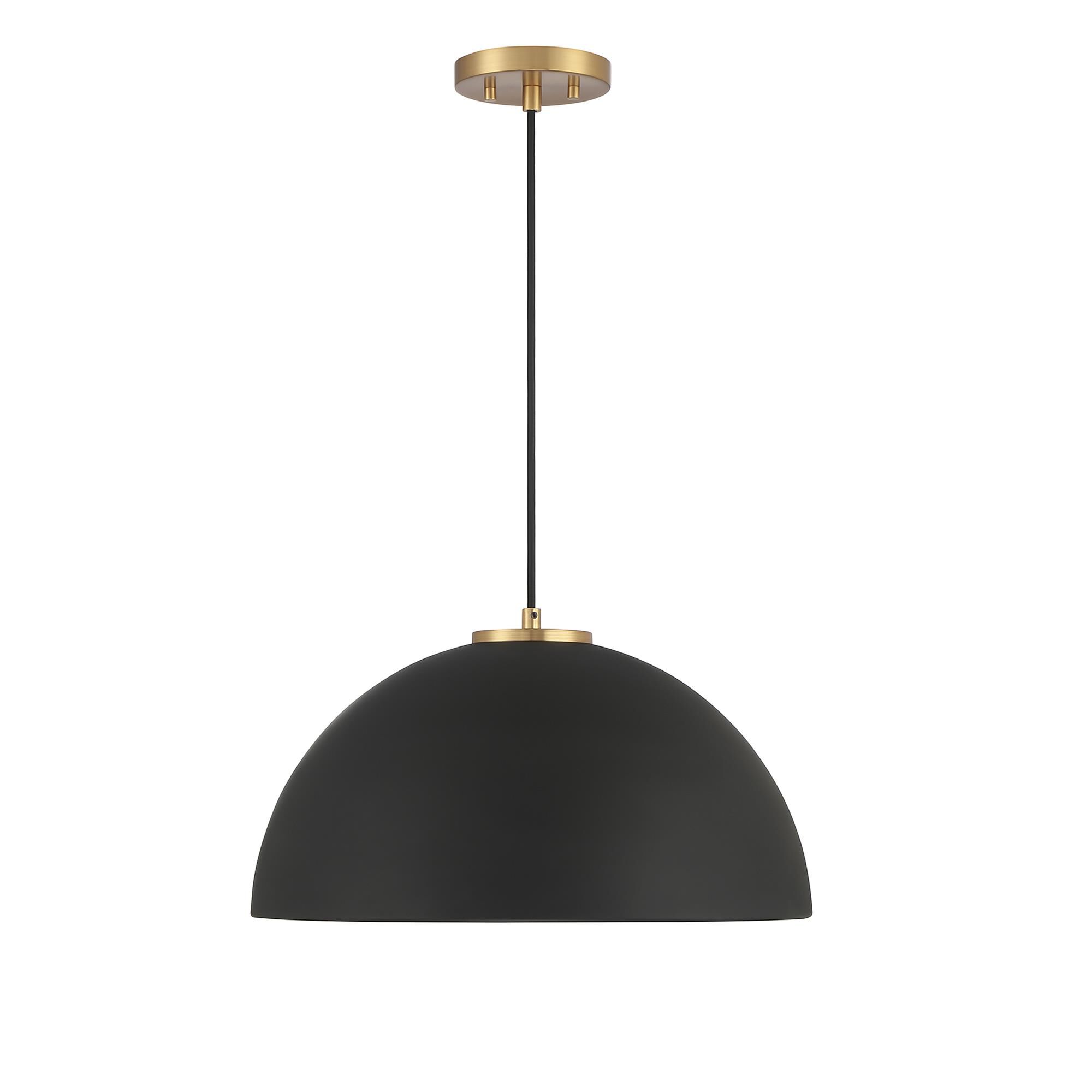 Shown in Matte Black With Natural Brass finish and Metal shade
