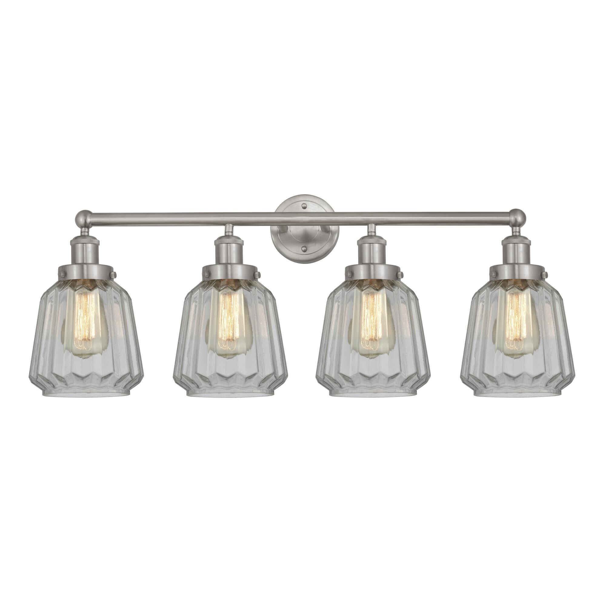 Shown in Brushed Satin Nickel, Matte White finish and Matte White glass and Matte White Glass shade