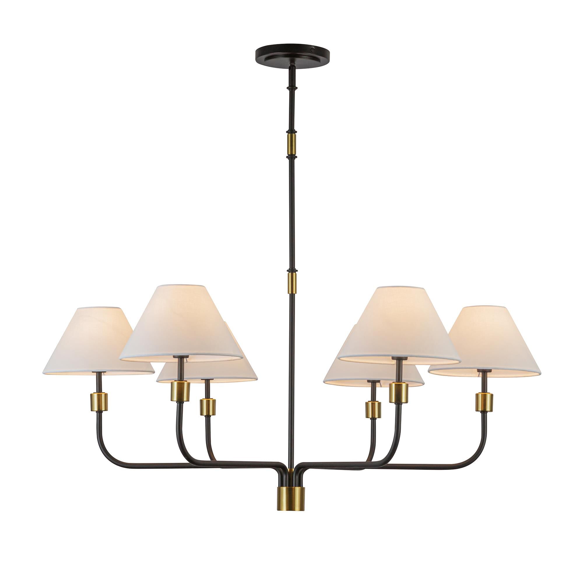 Shown in Black and Brushed Brass finish and Hardback Linen Fabric shade