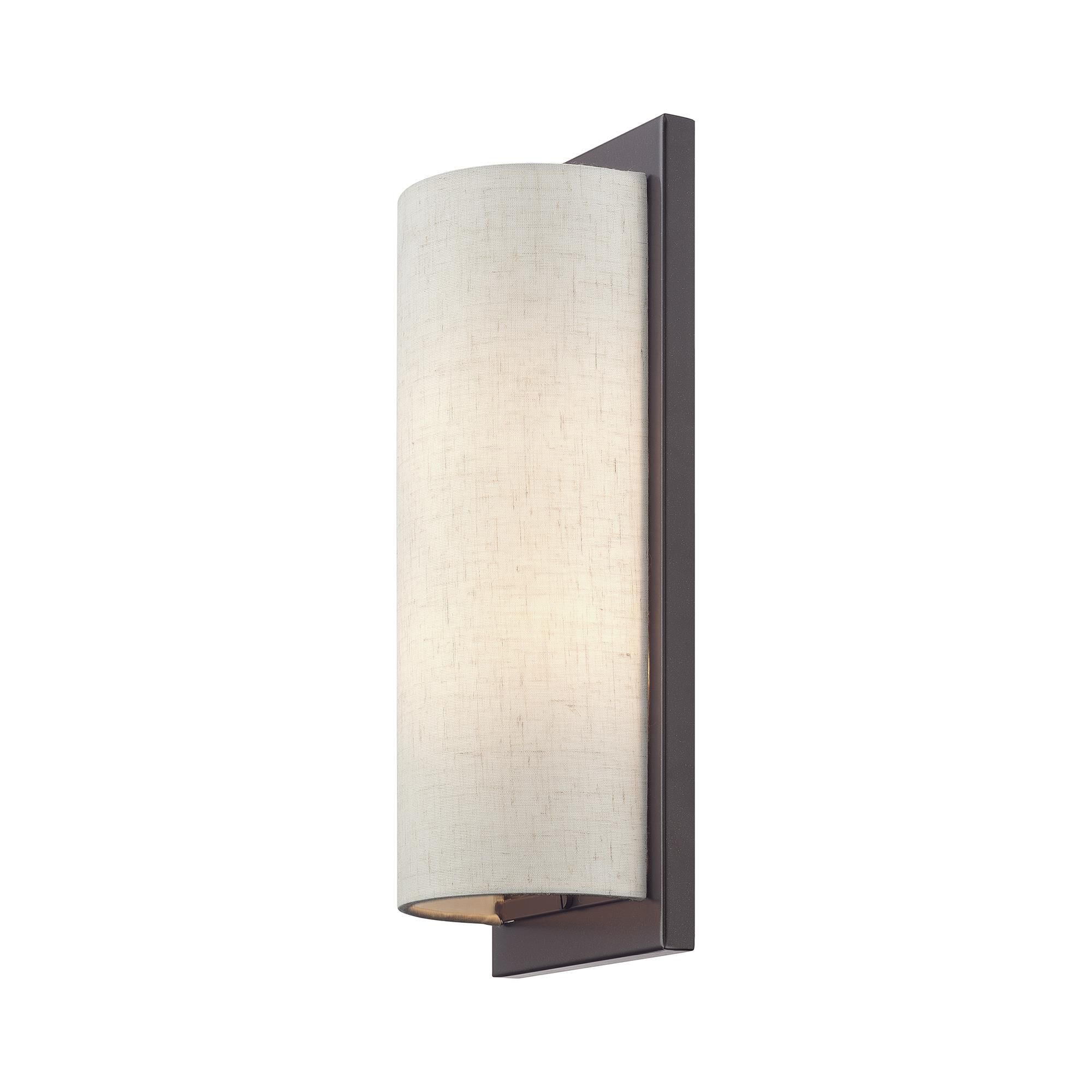 Shown in English Bronze finish and Hand Crafted Oatmeal Color Hardback with White Fabric Inside shade