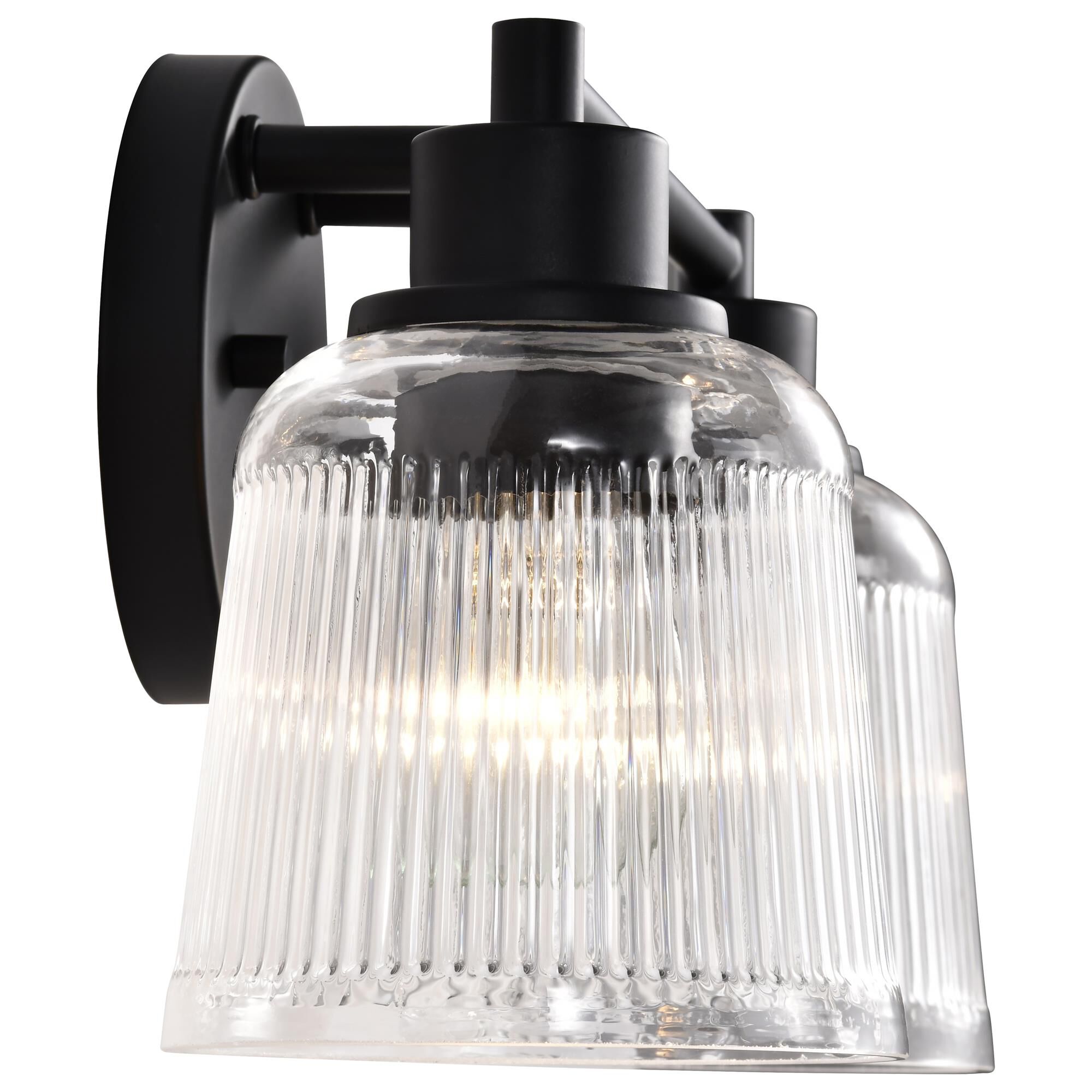 Shown in Matte Black finish and Clear Ribbed glass