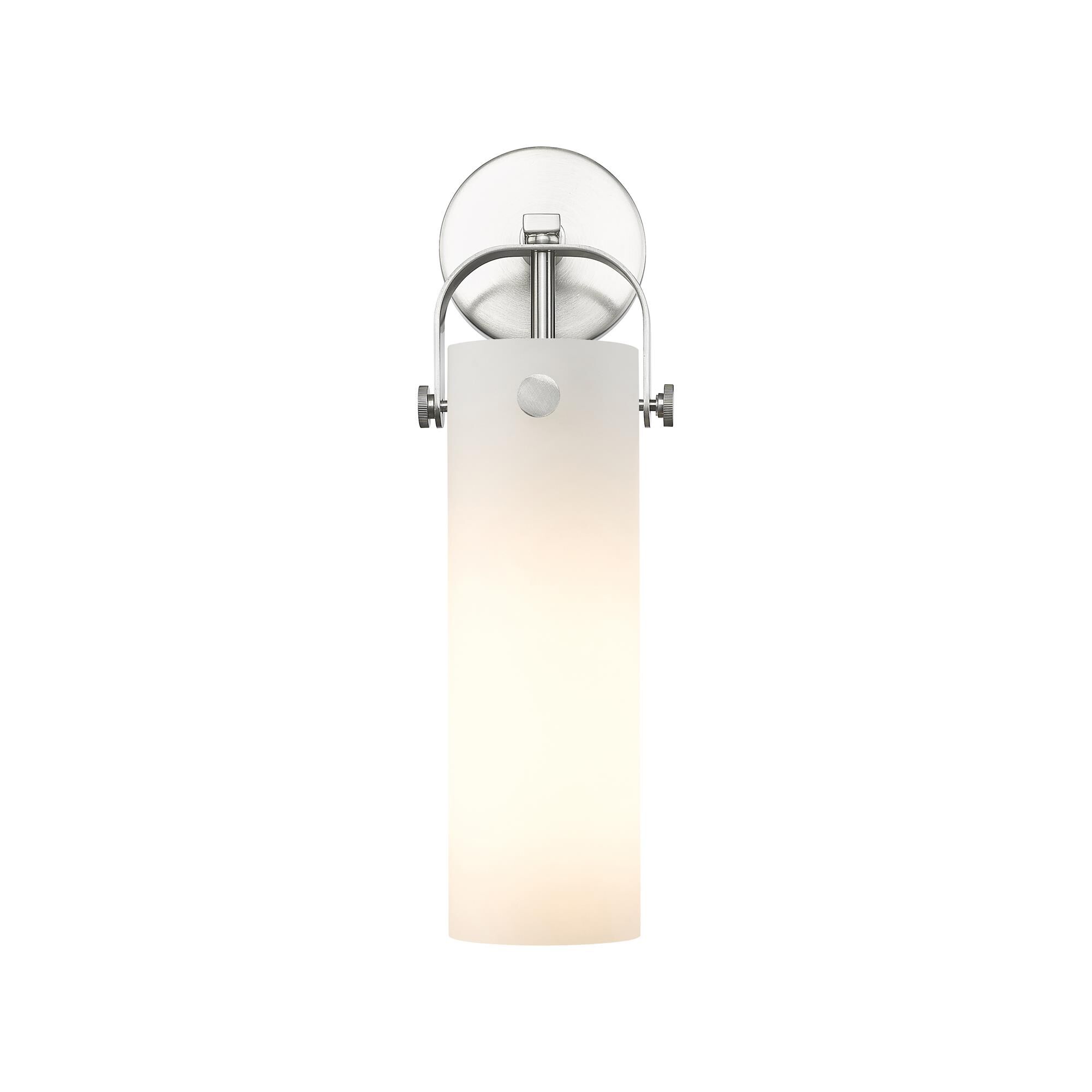 Shown in Satin Nickel finish and Matte White glass