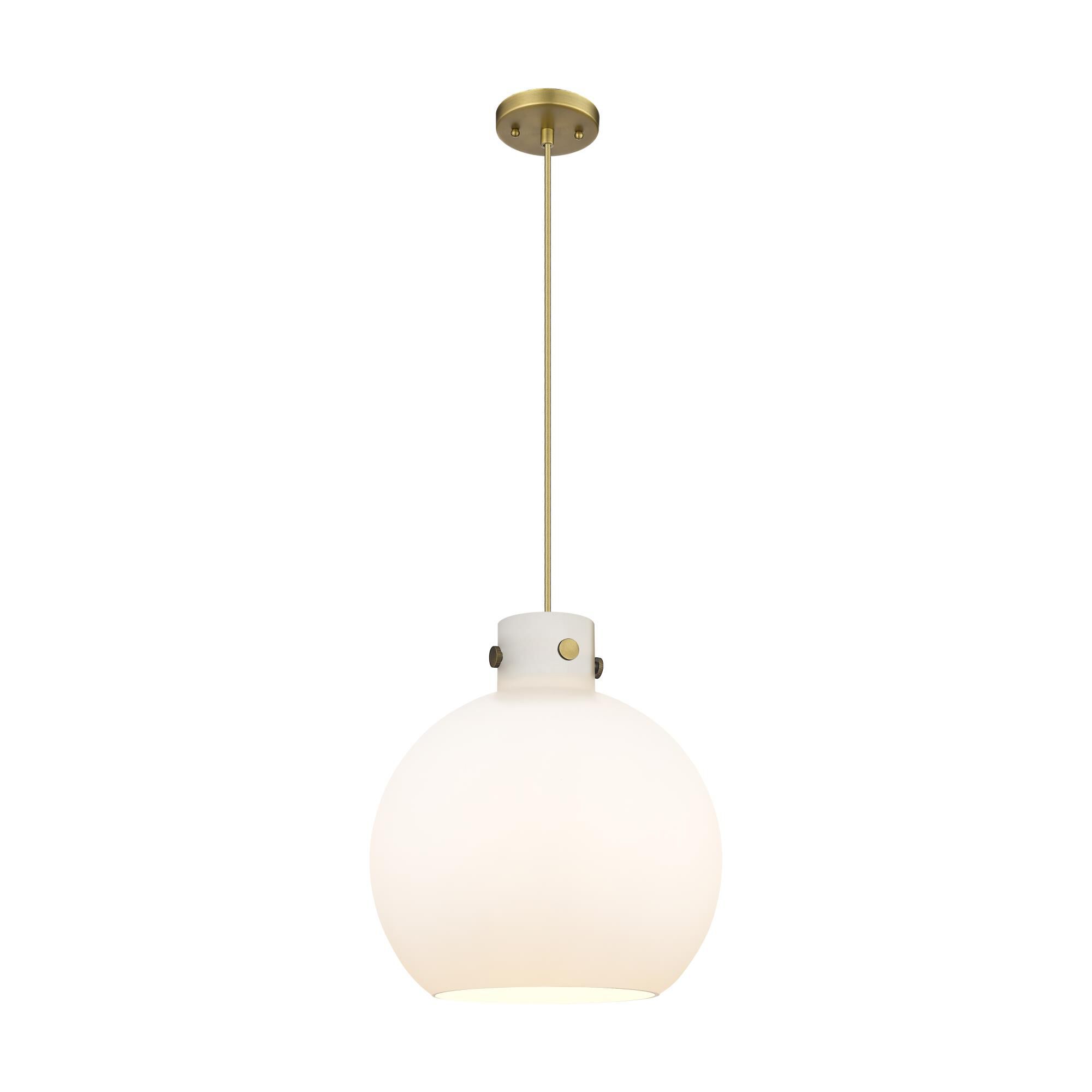 Shown in Brushed Brass finish and Matte White glass and 1 Light accent