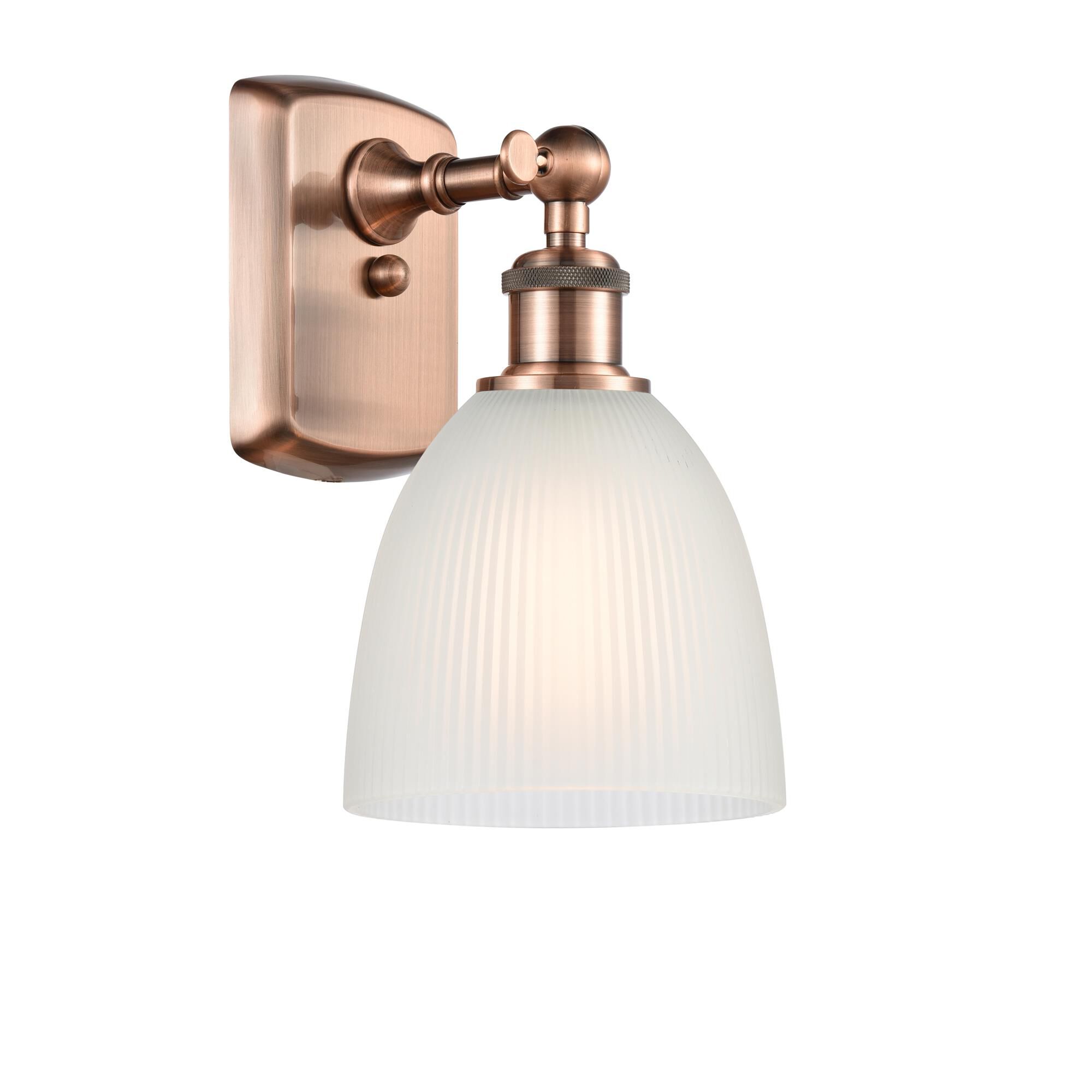 Shown in Antique Copper finish and White Castile glass