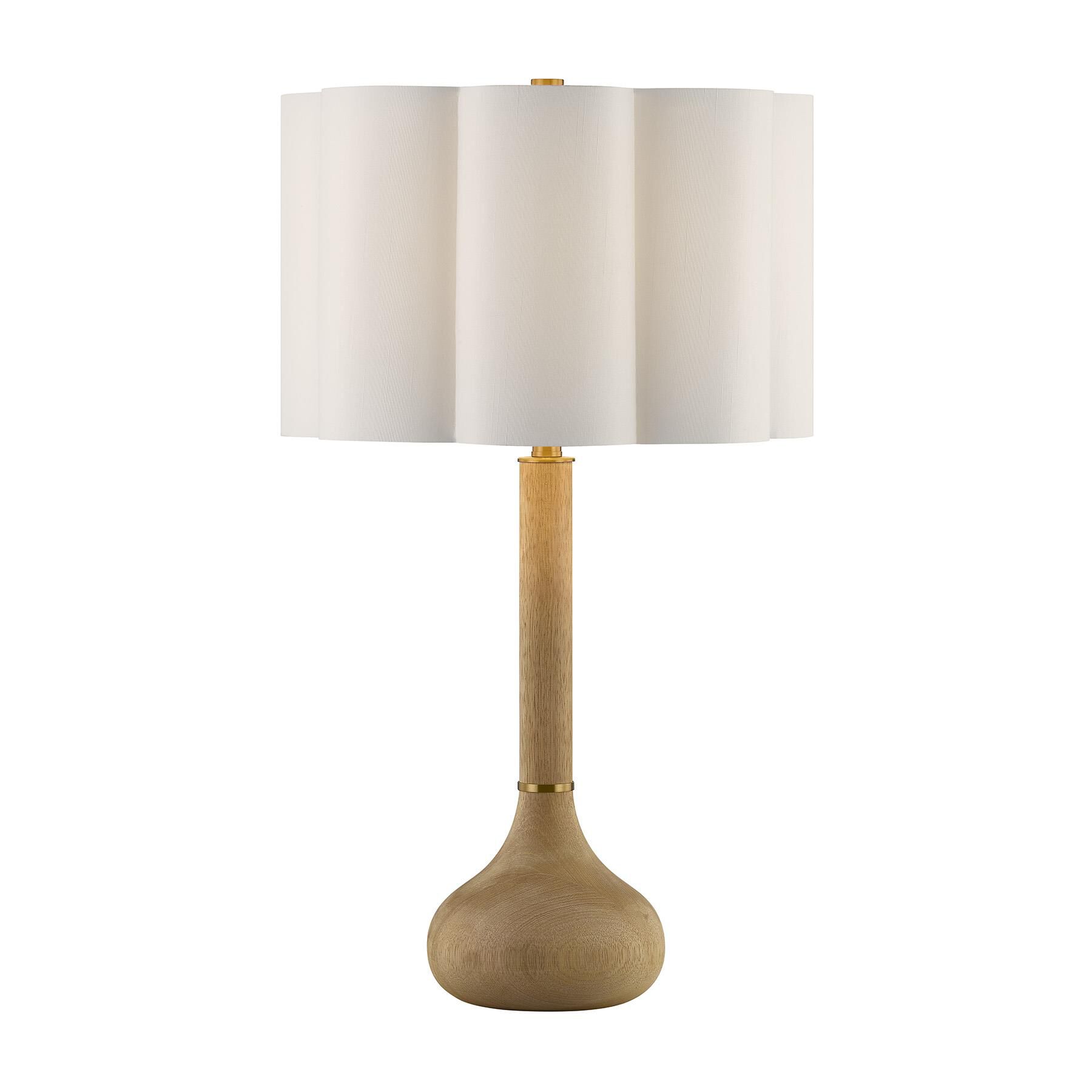 Shown in Warm Brass finish and White Scalloped Fabric shade
