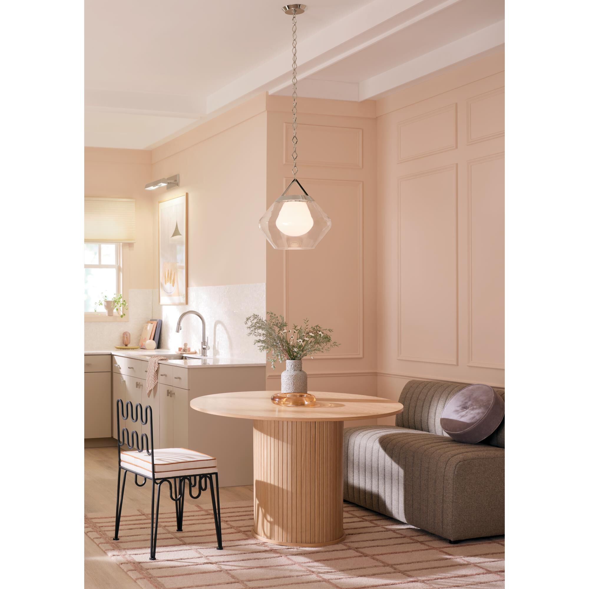 Shown in Polished Nickel finish and Clear Outer Glass with Opal Interior glass