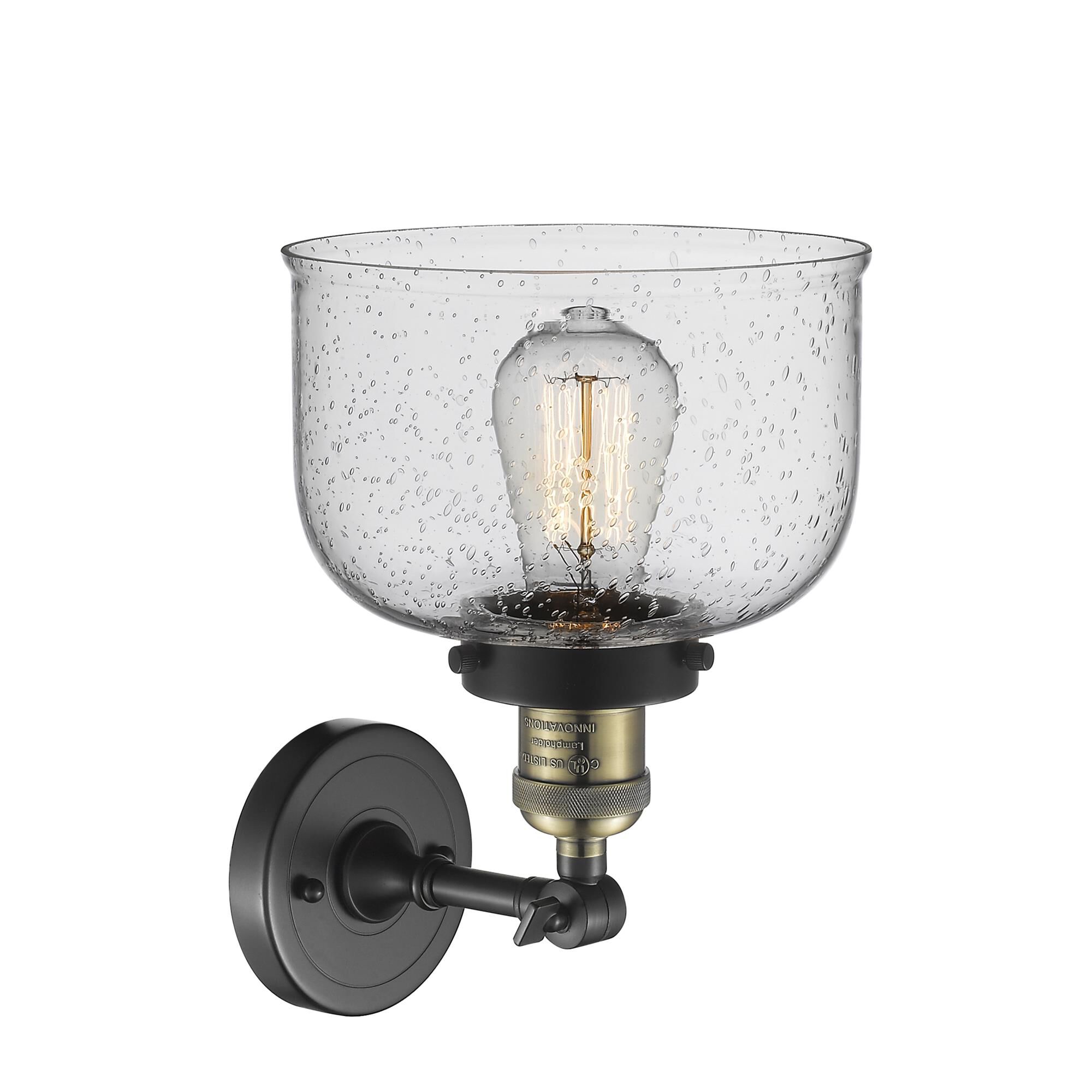 Shown in Black Antique Brass finish and Seedy glass