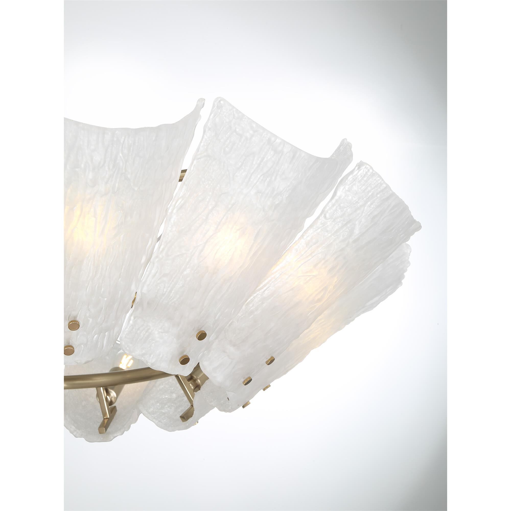 Shown in Noble Brass finish and Frosted Sugar glass