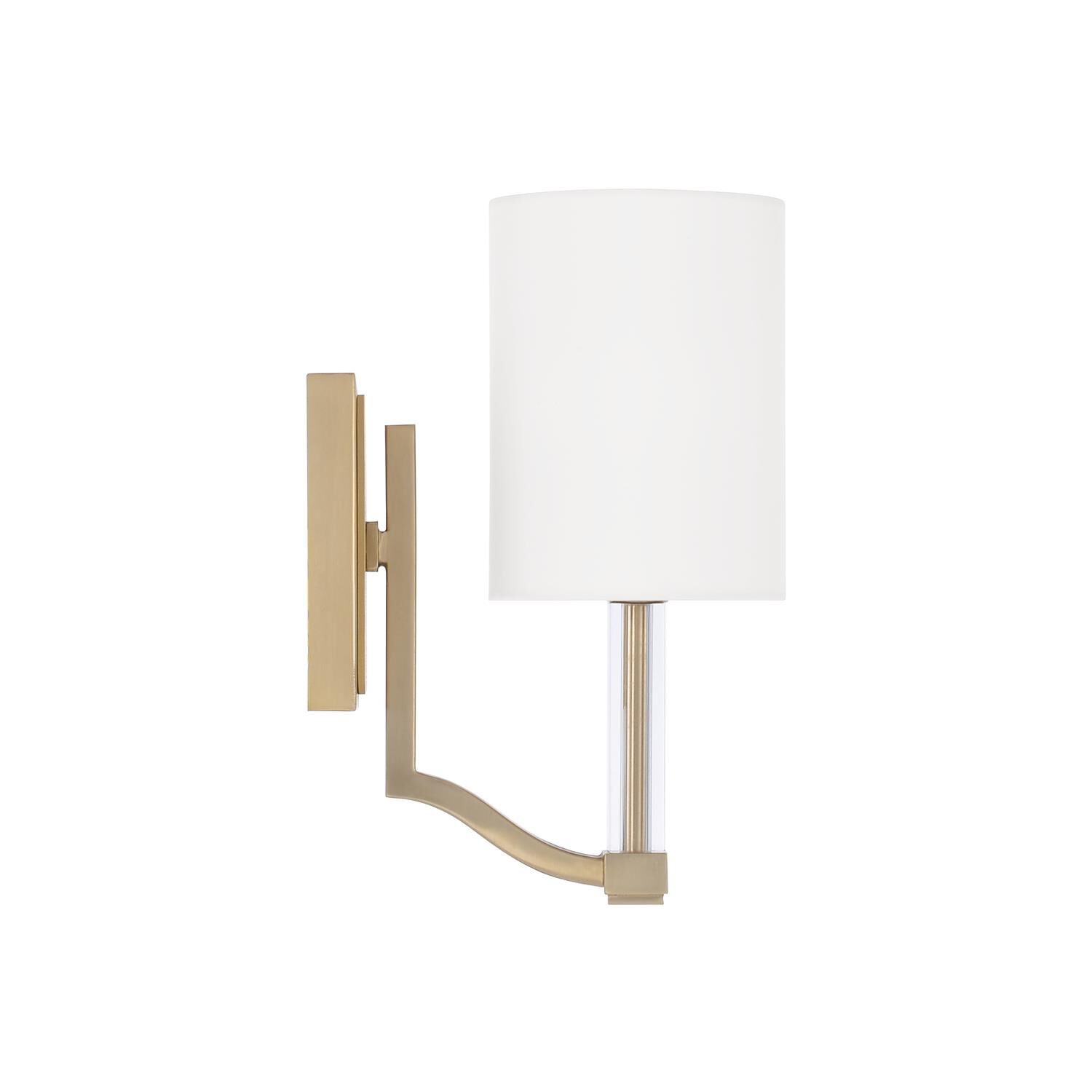 Shown in Matte Brass finish and White Fabric shade