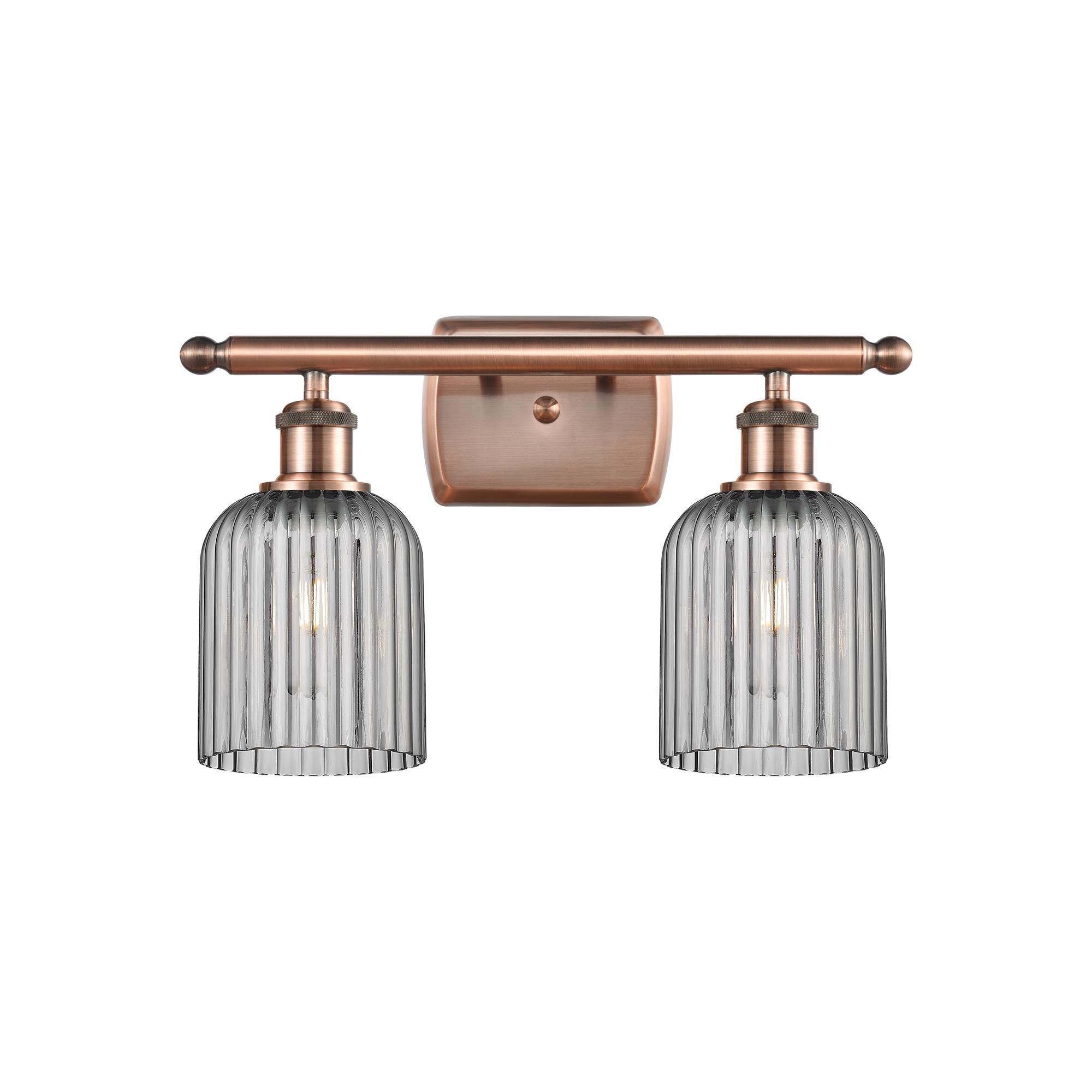 Shown in Antique Copper finish and Light Smoke shade