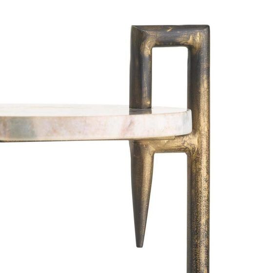Close-up detail of the metal frame structure of the table.