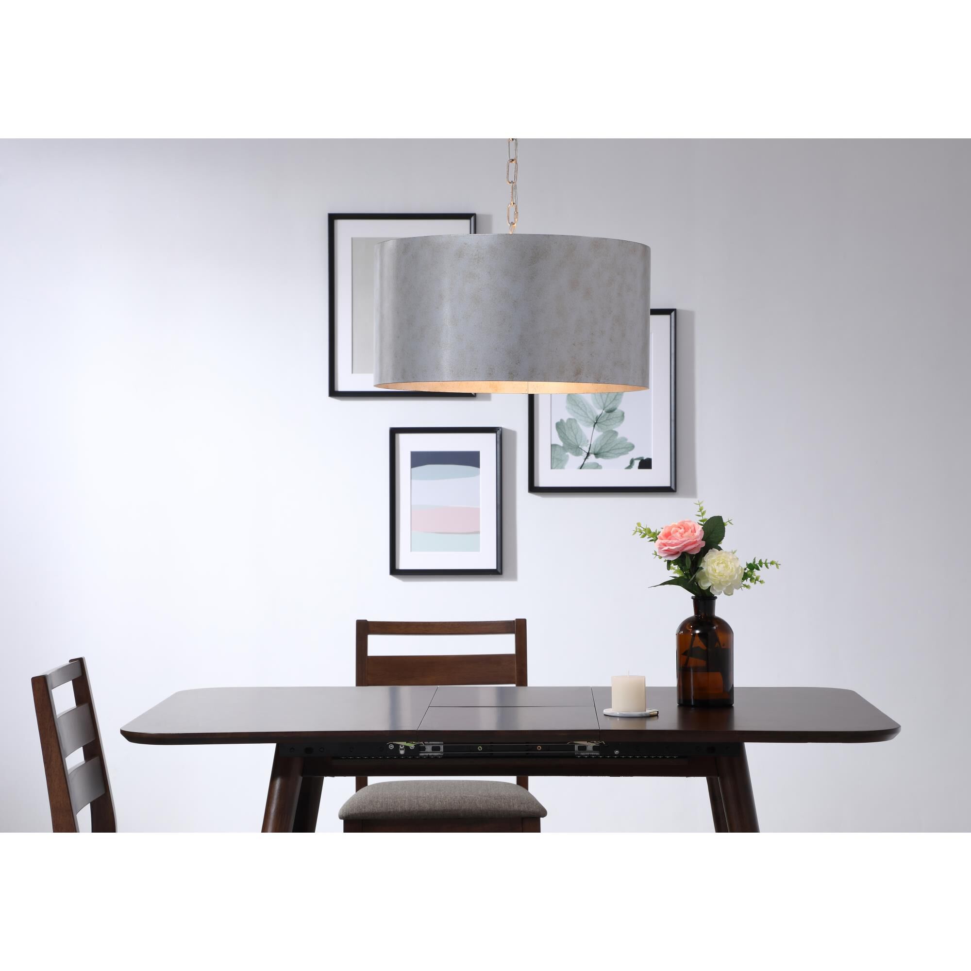 Shown in Vintage Silver finish and Silver Metal shade