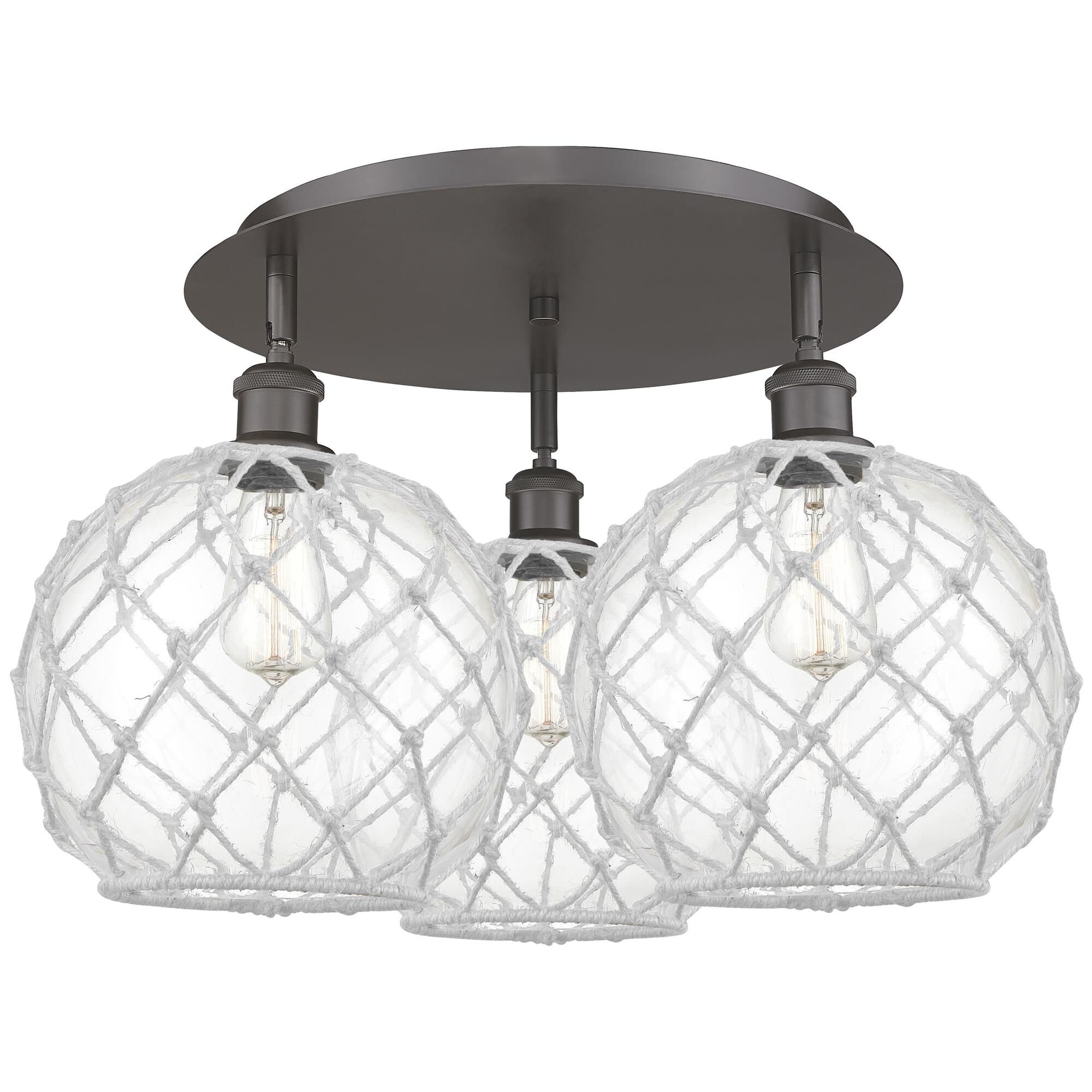 Shown in Oil Rubbed Bronze finish and Clear with White Rope glass