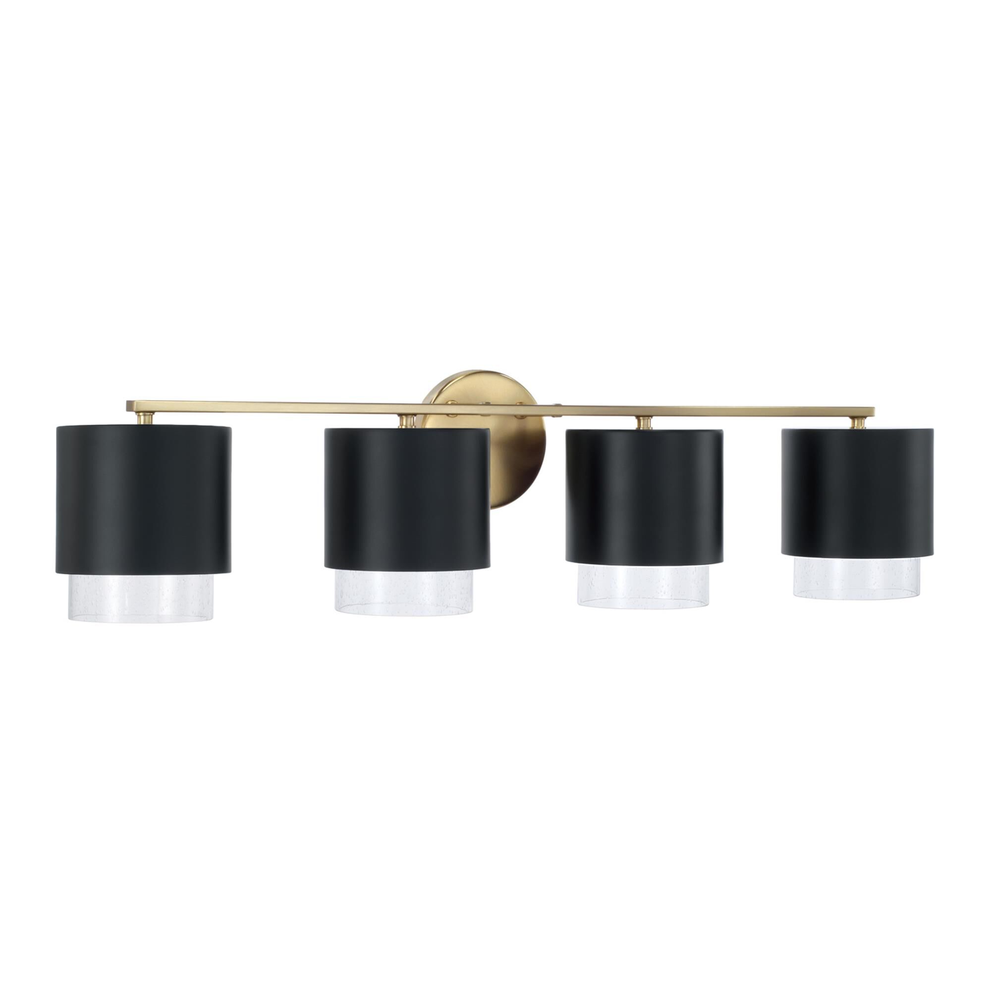 Shown in Matte Brass and Black finish and Clear Seeded glass and Metal with Brass Interior shade