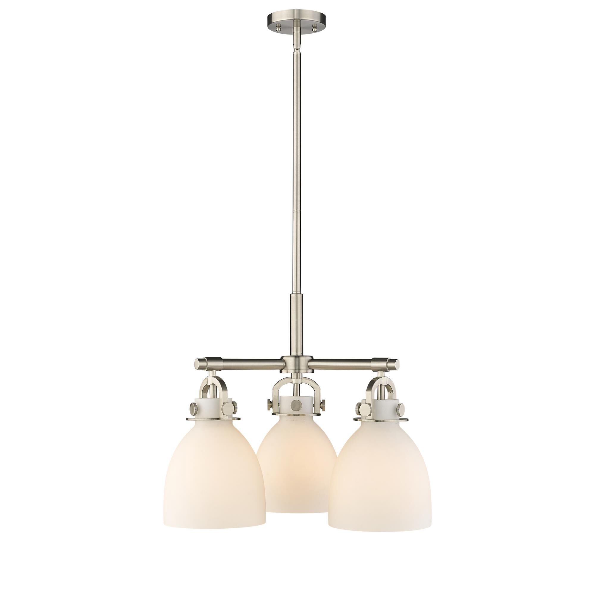 Shown in Satin Nickel finish and Matte White glass