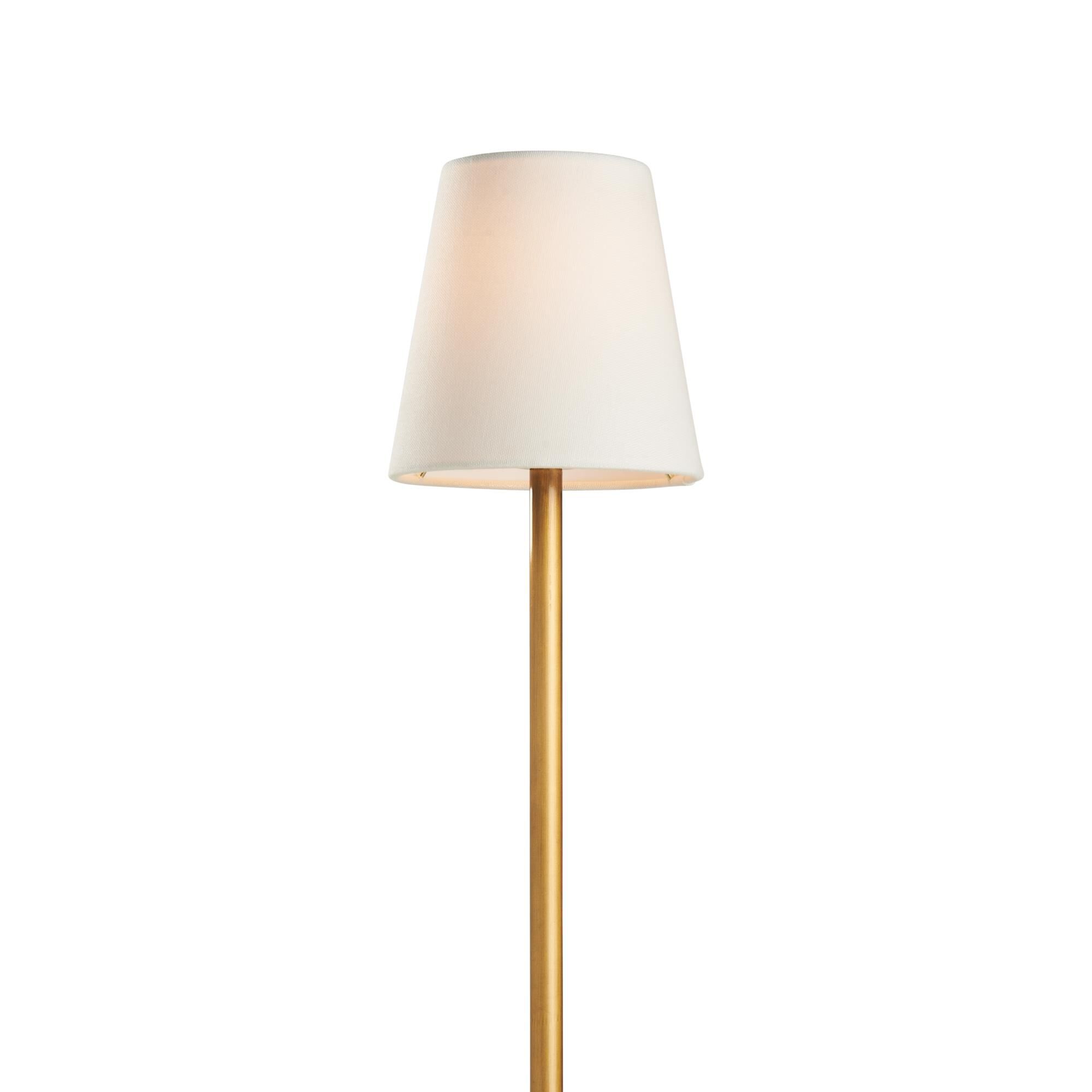 Shown in Gold finish and Linen shade