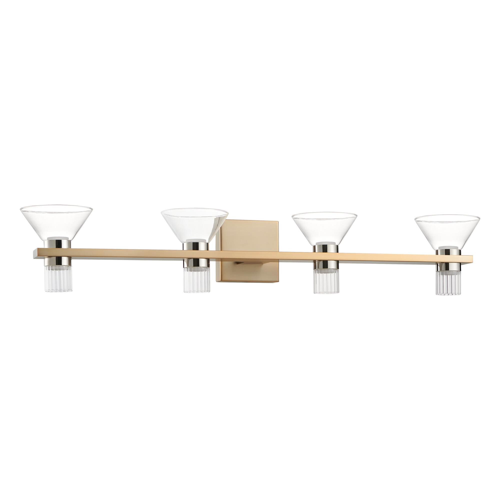 Shown in Champagne Gold finish and Clear, Clear Ribbed glass